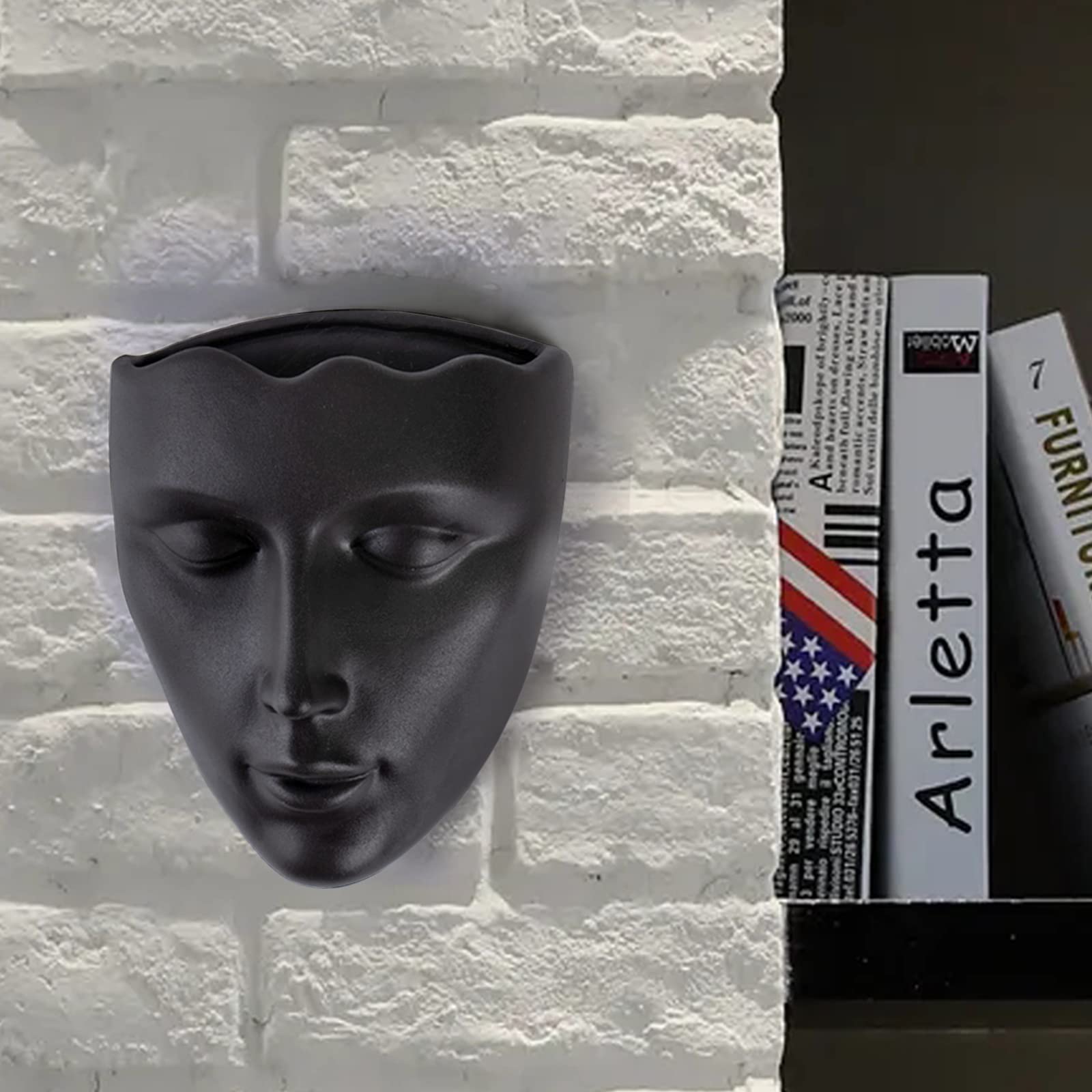 Unique Black Female Head Planter for Succulents - Indoor Wall Hanging Plant Pot with Drainage Hole | Perfect for Home Decor, Office Plants & Gift Ideas