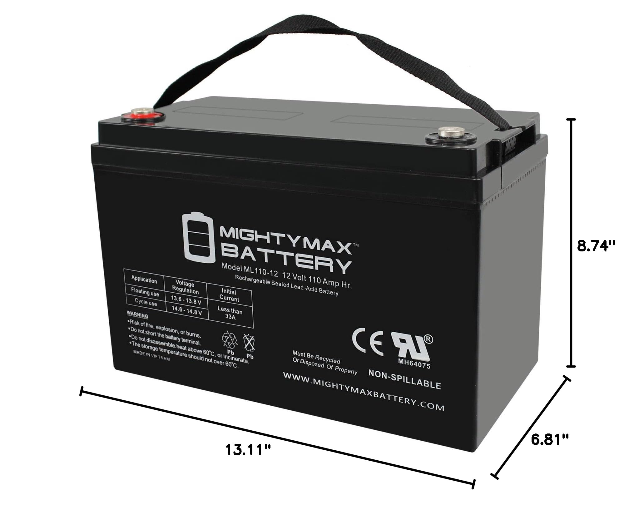Mighty Max 12V 110AH SLA Replacement Battery for Johnson Controls JC12800 - Perfect for UPS Backup, Solar Power Systems & Emergency Lighting