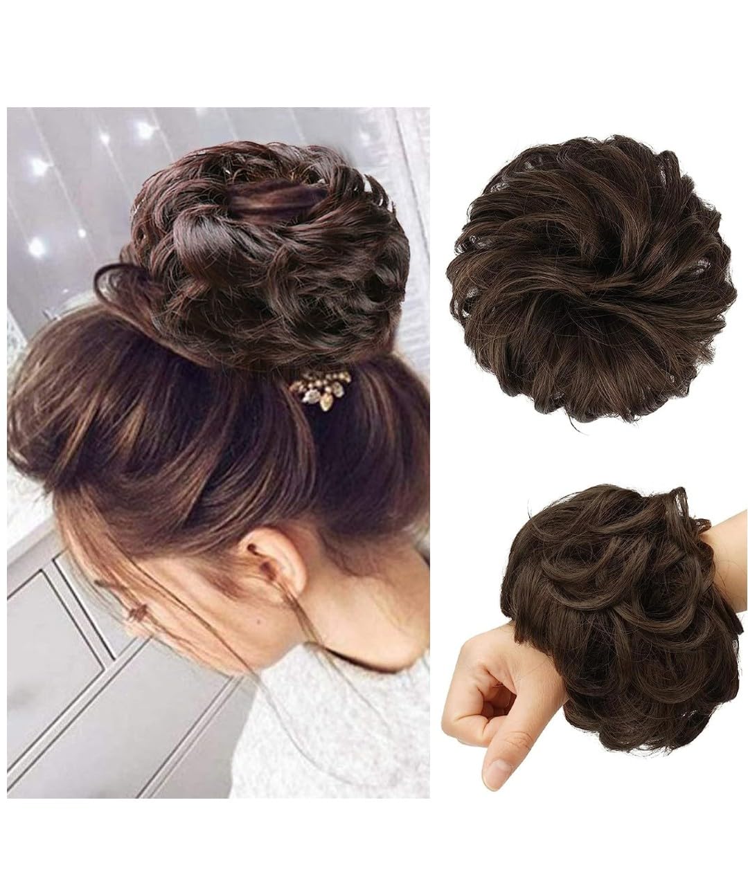 Samyak 2-Piece Synthetic Funky Messy Hair Bun Extension for Instant Updo & Voluminous Hairstyles - Perfect for Parties, Cosplay, and Everyday Wear