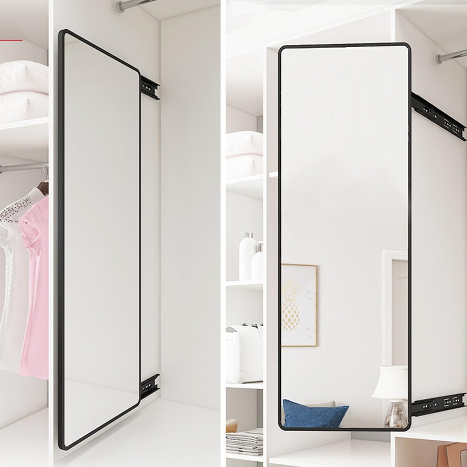 Gold Full Length Mirror 120x35cm - LXP Sliding Rotating Dressing Mirror with Invisible Retractable Folding Design for Bedroom, Closet & Vanity - Perfect for Outfit Checks & Home Decor