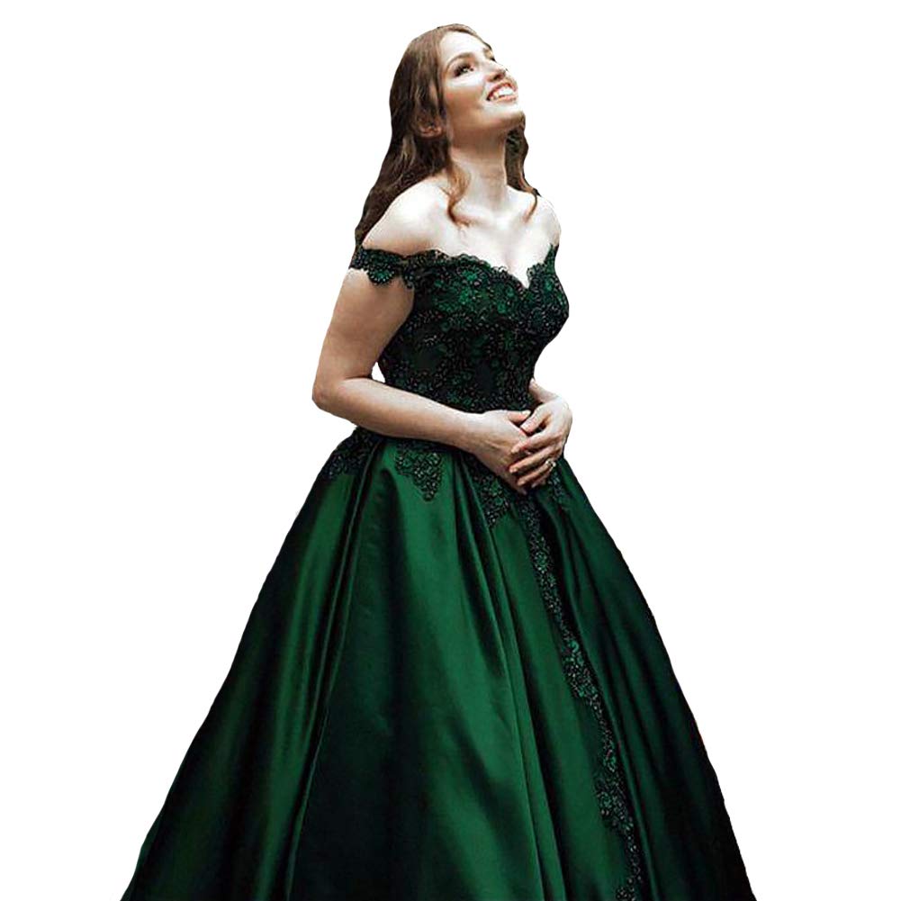 Elegant Off-The-Shoulder V-Neck Beaded Lace Long Ball Gown Prom Evening Dress for Women - Perfect for Formal Dances, Weddings & Special Occasions
