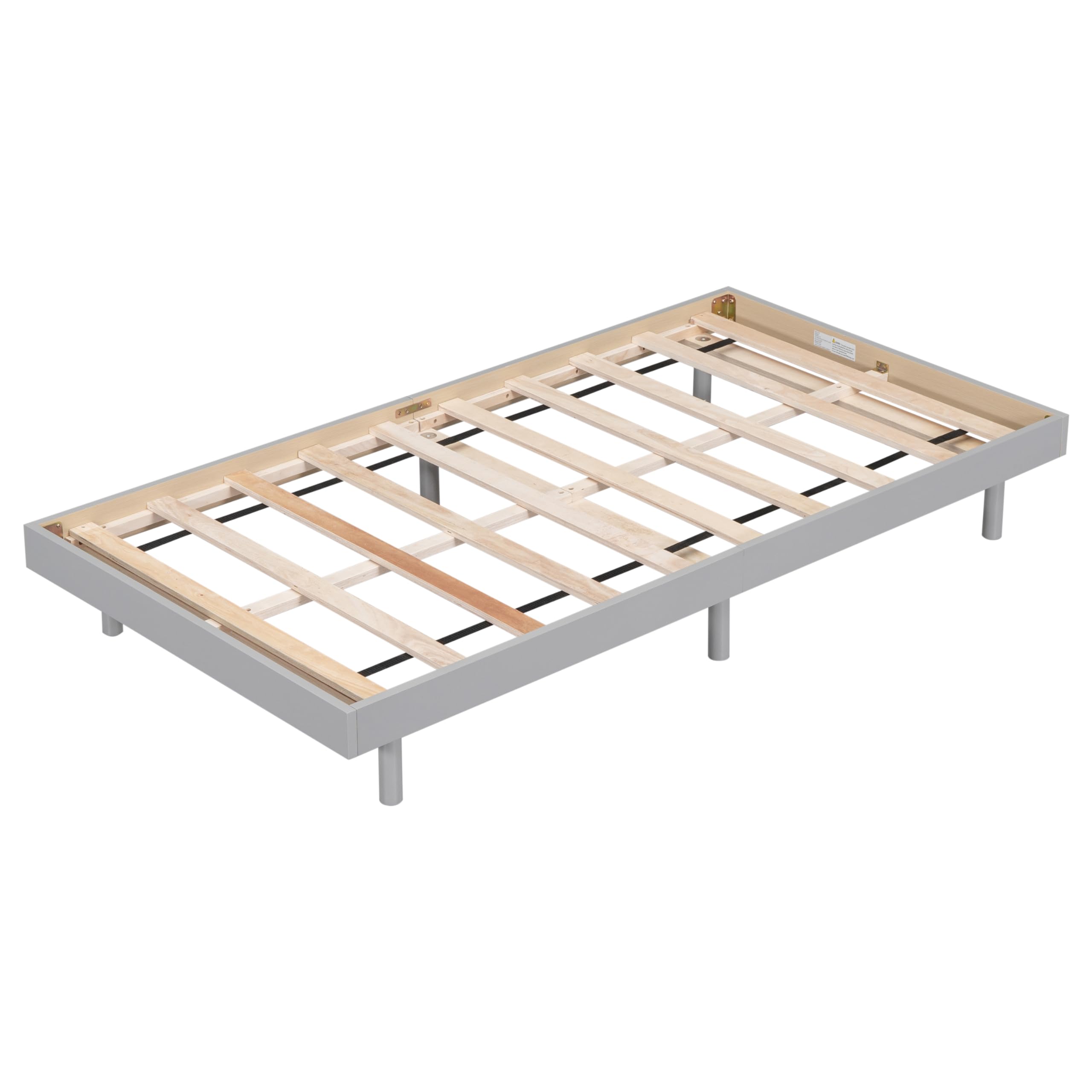 SOFTSEA Solid Wood Twin Size Floating Platform Bed Frame - Modern Low Profile Minimalist Design - No Box Spring Needed - Grey - Perfect for Small Bedrooms, Guest Rooms & Modern Apartments