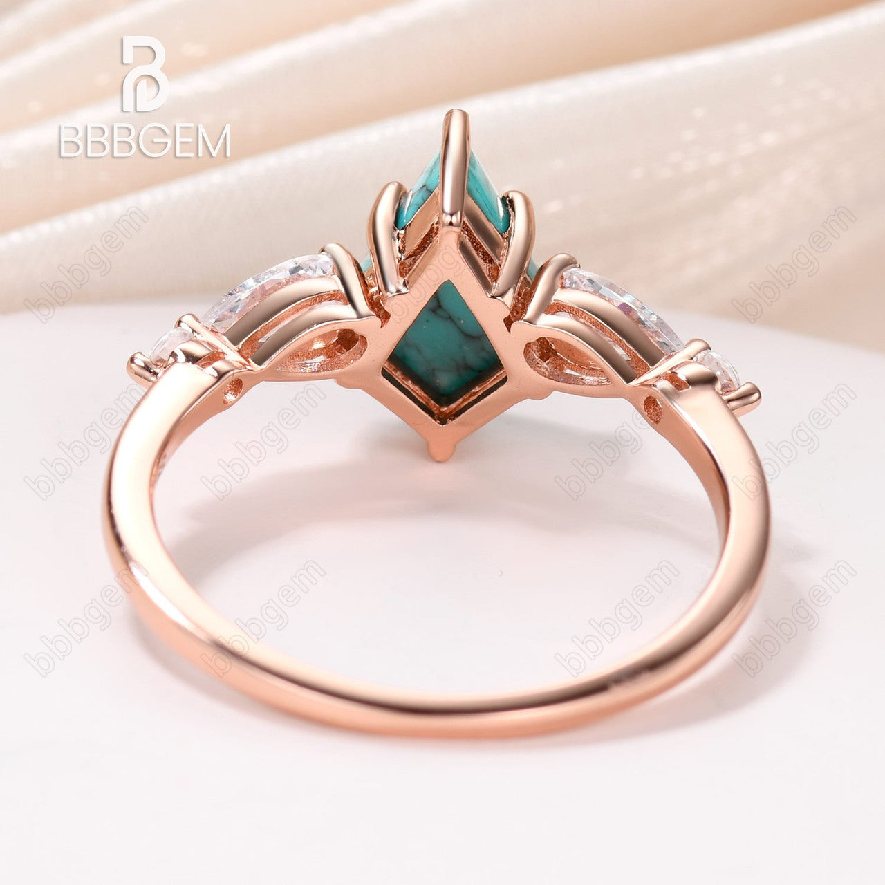 Vintage Turquoise Moissanite Engagement Ring - Rose Gold Cluster Statement Ring for Women, Perfect for Wedding, Proposal & Anniversary Gifts