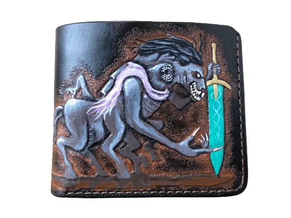 Bloodborne The Holy Blade Ludwig The Old Hunters Men's 3D Genuine Leather Bifold Wallet - Handmade Carved Tooled Airbrush Art Custom Personalized Gift for Gamers & Collectors - Perfect for Everyday Use, Cosplay & Convention Accessories