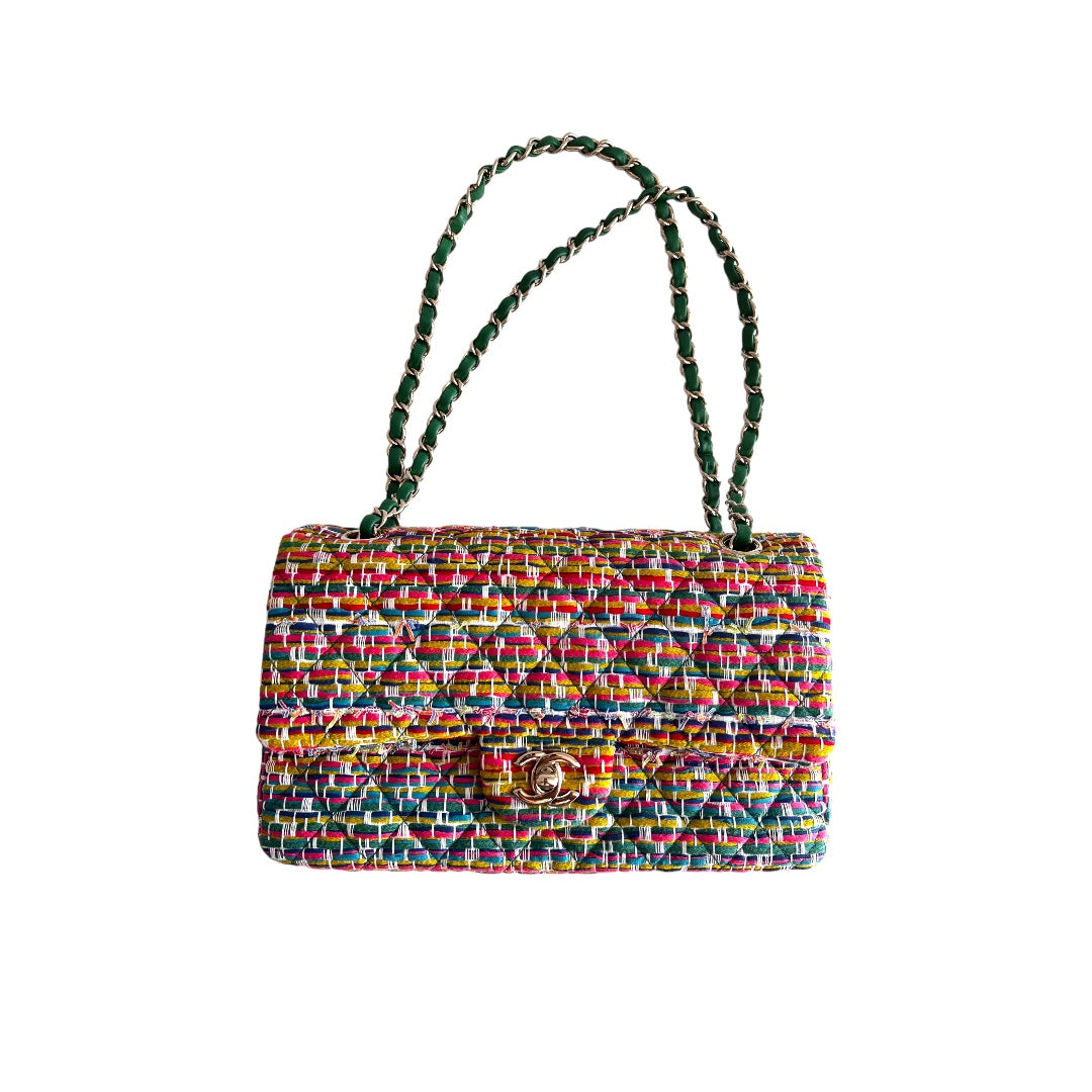 Chanel Rainbow Boucle Tweed Medium Classic Double Flap Bag - Luxury Designer Handbag for Women, Perfect for Parties, Weddings & Special Occasions