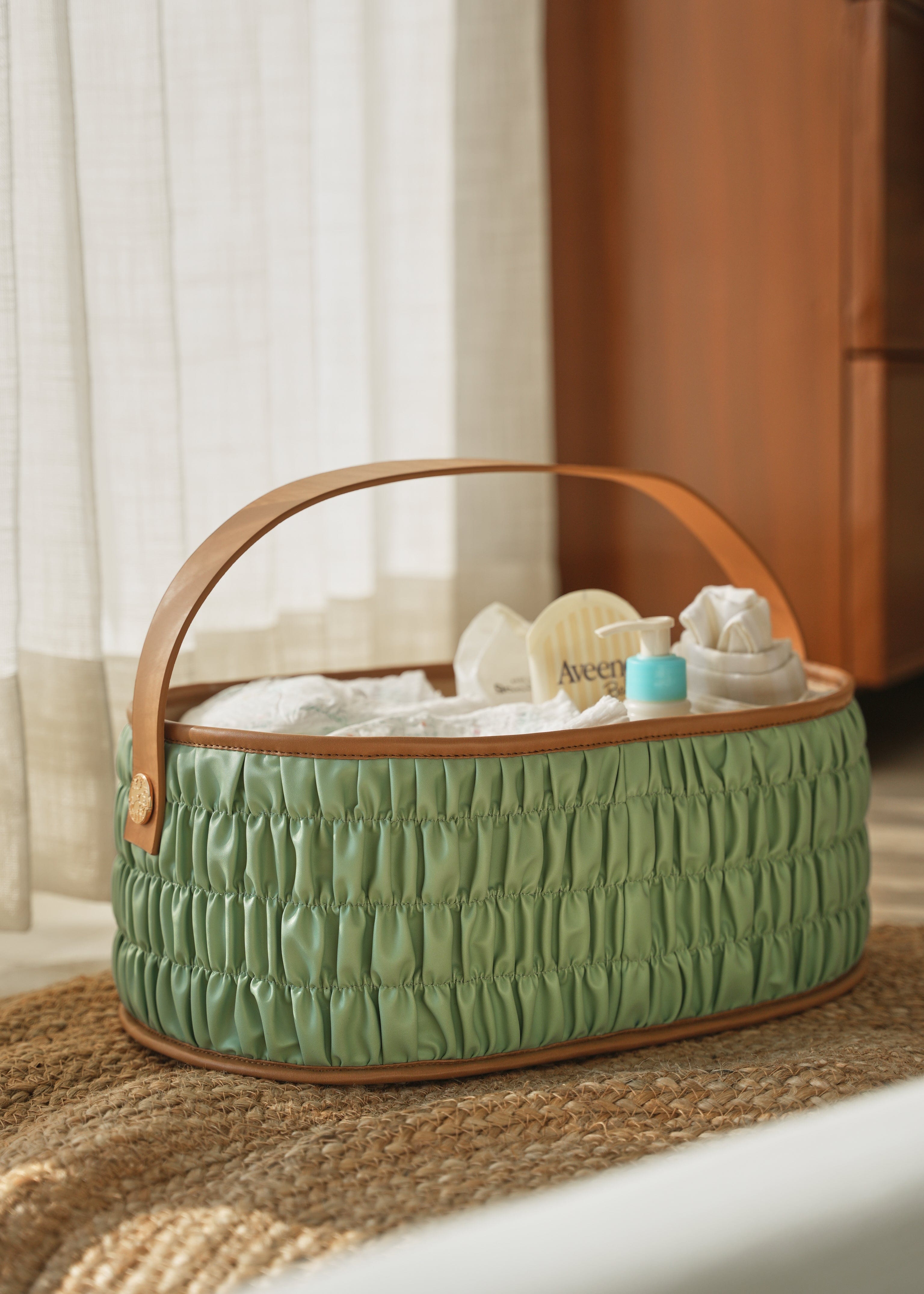 Dune Diaper Caddy Organizer - Mint Green Baby Essentials Storage for Nursery, Changing Table & On-the-Go | Perfect for Diapers, Wipes & Baby Care Items