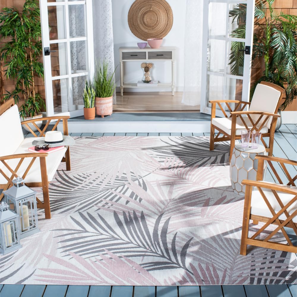 SAFAVIEH Courtyard Collection 8' x 10' Ivory & Pink Area Rug CY8837 - Waterproof Indoor Outdoor Rug for Patio, Backyard, Mudroom - Easy to Clean & Durable for High Traffic Areas