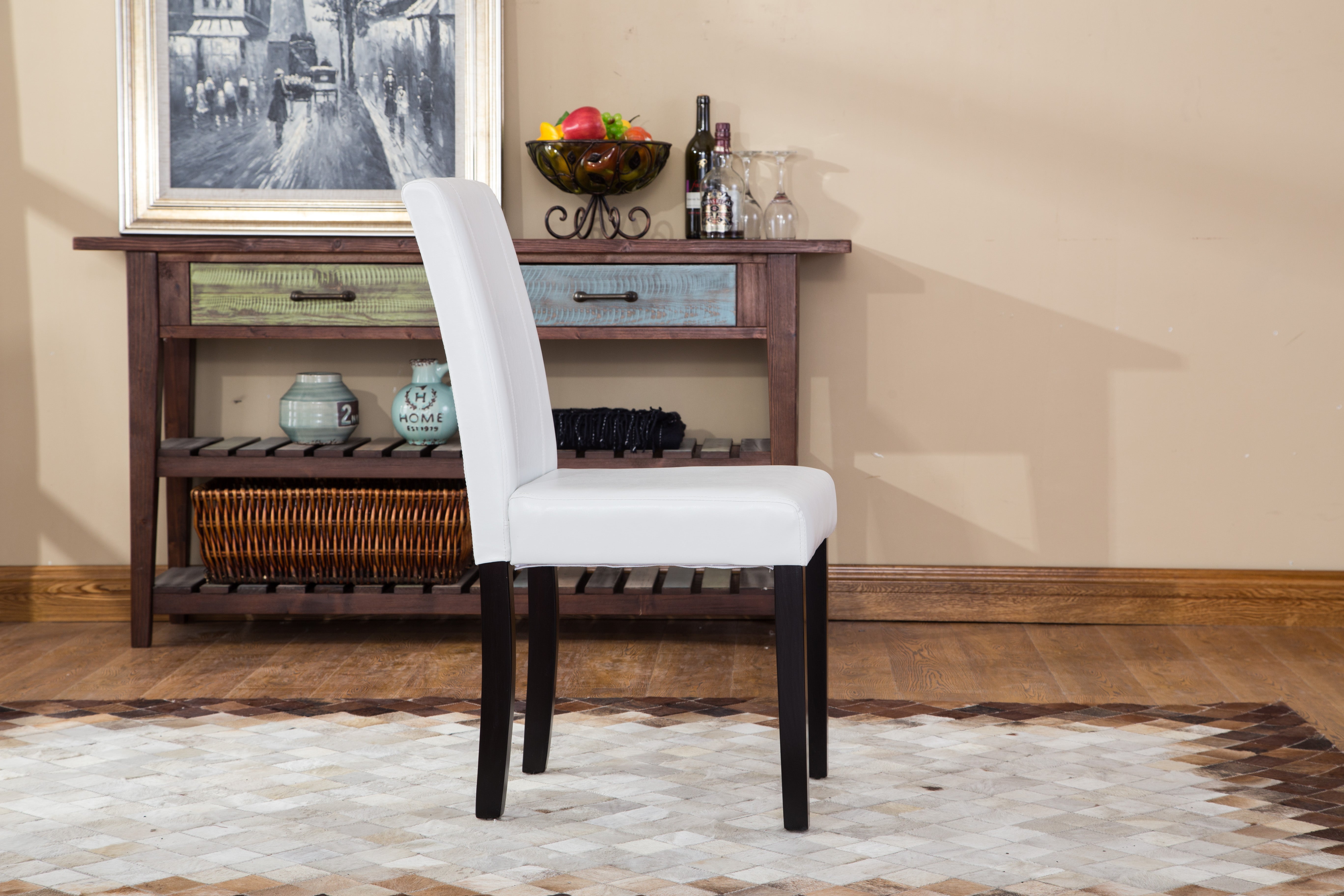 Roundhill Urban Style Solid Wood Faux Leather Parsons Dining Chairs - Set of 2, White - Modern Kitchen & Dining Room Furniture for Home & Restaurant Use