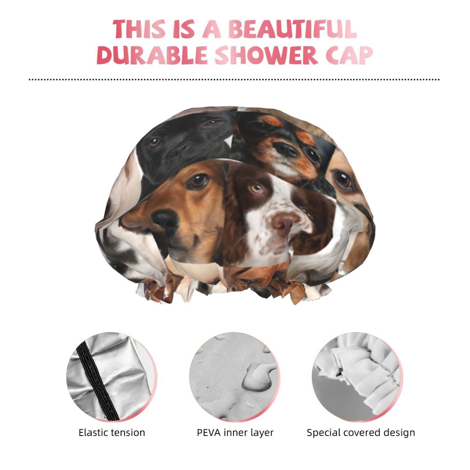 Waterproof Reusable Shower Cap for Women & Dogs - Cute Face Pattern Bath Hair Cover for Shower, Bathing, Spa, and Pet Grooming