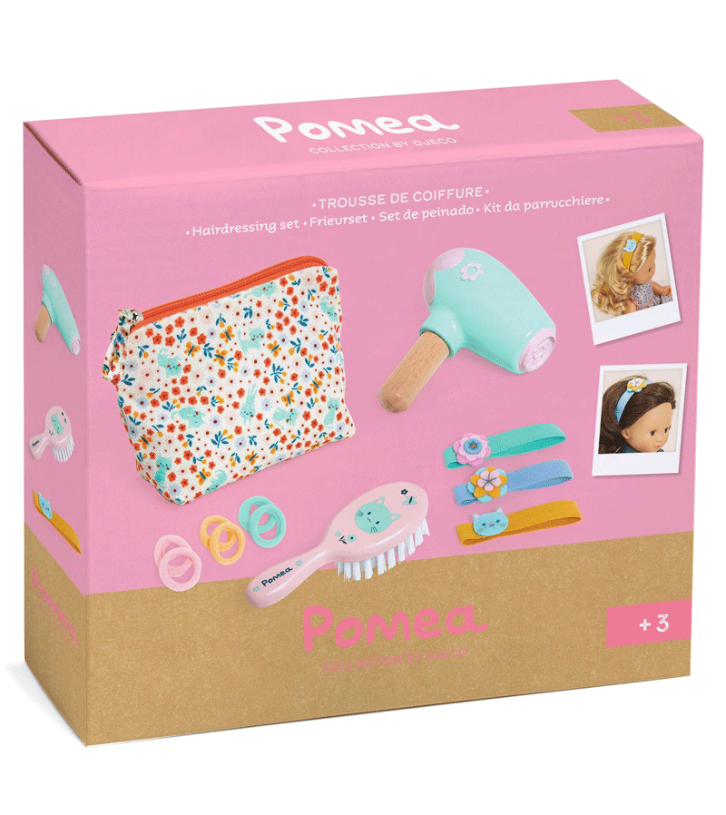 Pomea Hairdressing Kit by Djeco - Professional Kids Hair Styling Set for Salon Pretend Play, Birthday Gifts & Role Play Activities