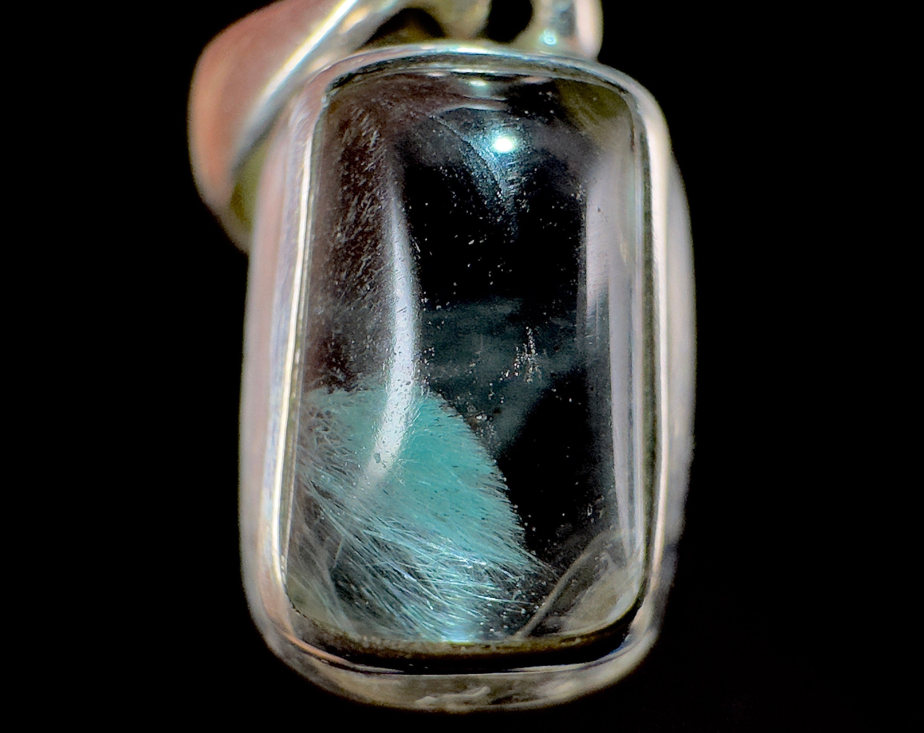 AJOITE in Quartz Crystal Pendant - Sterling Silver Rectangle Cabochon Fine Jewelry | Healing Crystals & Stones for Meditation, Energy Work & Spiritual Healing | Unique Gemstone Gift 54528