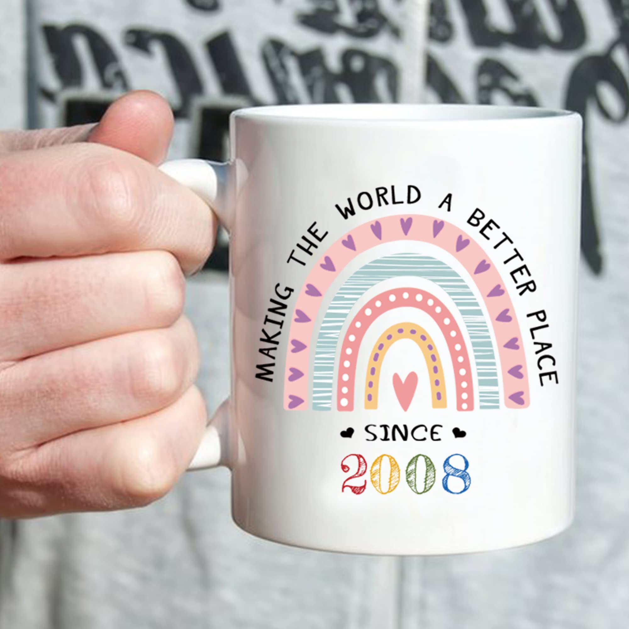 2008 Birthday Gifts for Women - 11 oz Inspirational Coffee Mug 'Making The World A Better Place Since 2008' - Perfect Gift for Daughter, Friend, Sister, Cousin or Granddaughter - Ideal for Office, Home & Coffee Lovers
