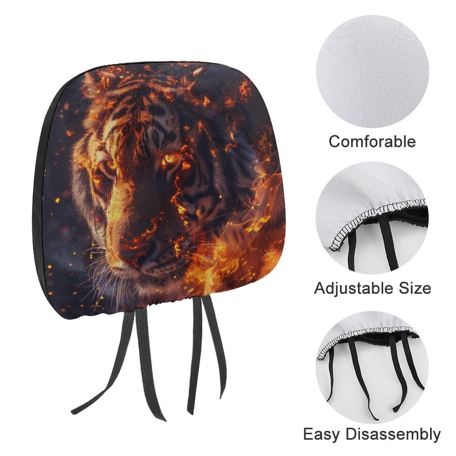 Fire Tiger Universal Car Headrest Cover - Full Wrap Seat Protector (2 Pack) - Soft & Durable Car Accessories for Comfort & Style - Perfect for Road Trips & Daily Commutes