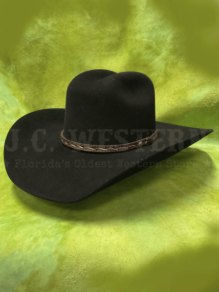 Justin JF0630CROW4402 6X Fur Felt Cowboy Hat - Black Bent Rail Crowell Style for Western Rodeo & Outdoor Adventures