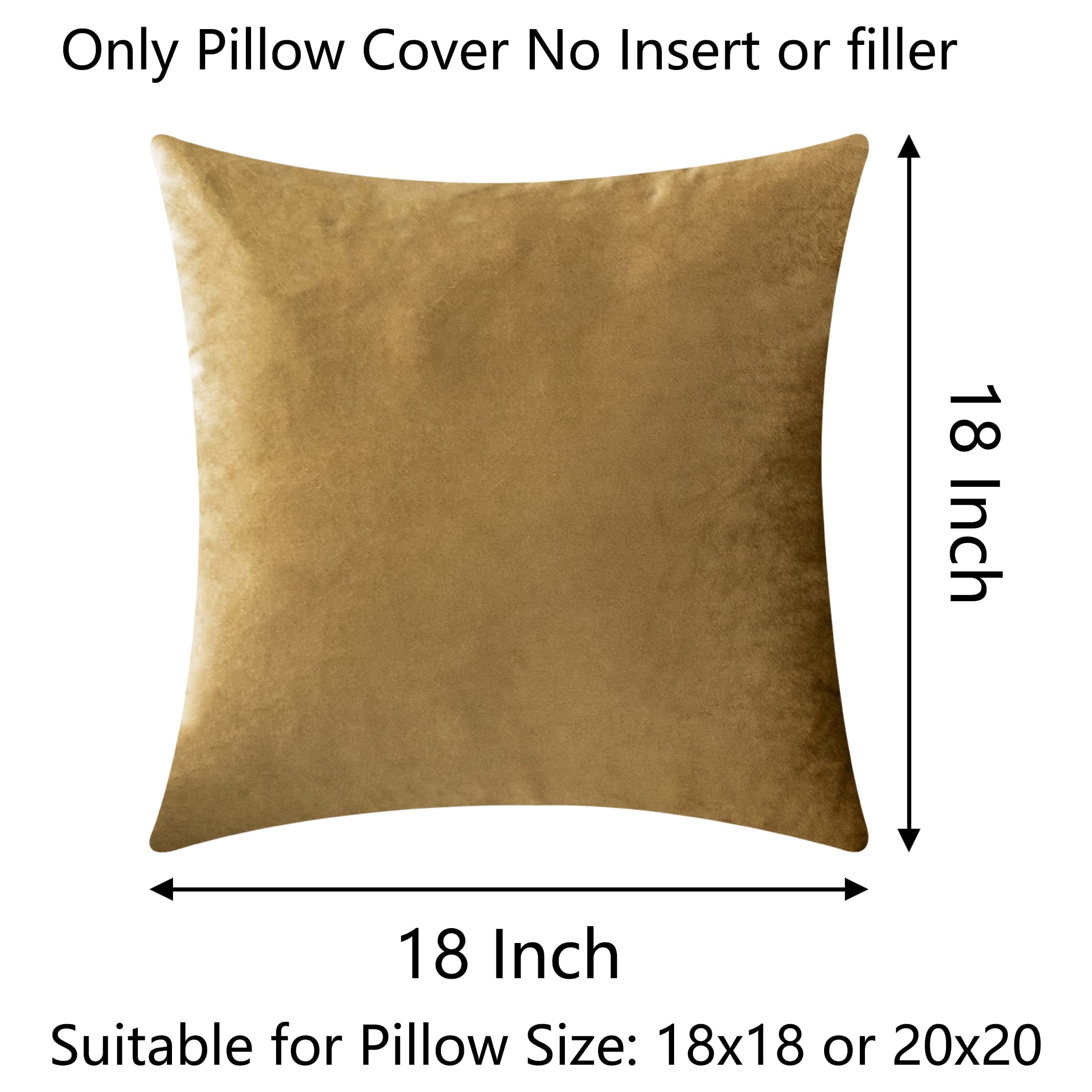 Premium Gold Velvet Pillow Covers 18x18 Inch - Soft Plush Square Throw Pillow Covers Set of 2 for Sofa, Couch, Bed & Living Room Decor - Luxurious Home Accent for Cozy Comfort & Elegant Styling