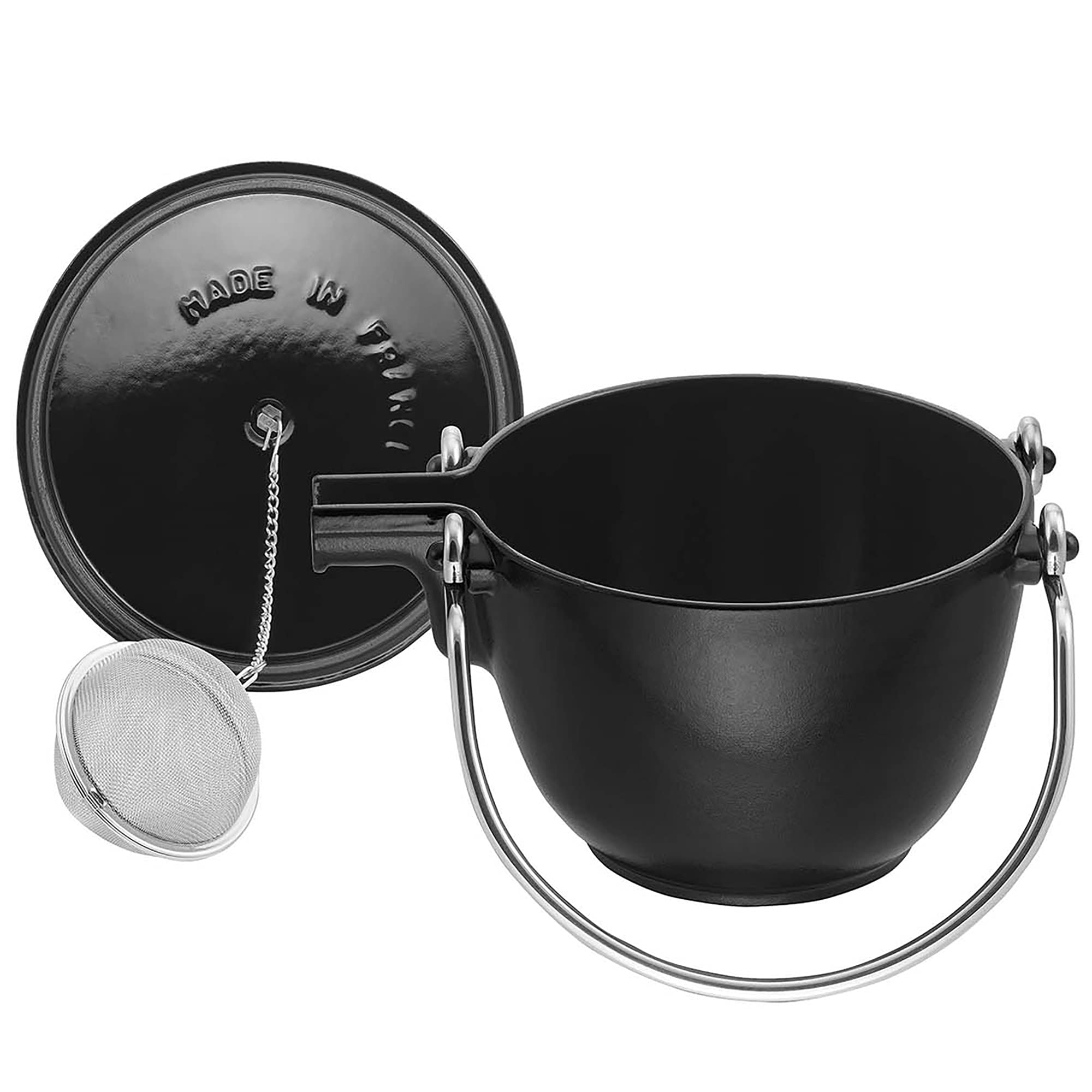 Staub 1-Quart Round Cast Iron Tea Kettle - Matte Black French-Made for Stovetop & Tea Brewing | Perfect for Home Kitchen & Gift Giving