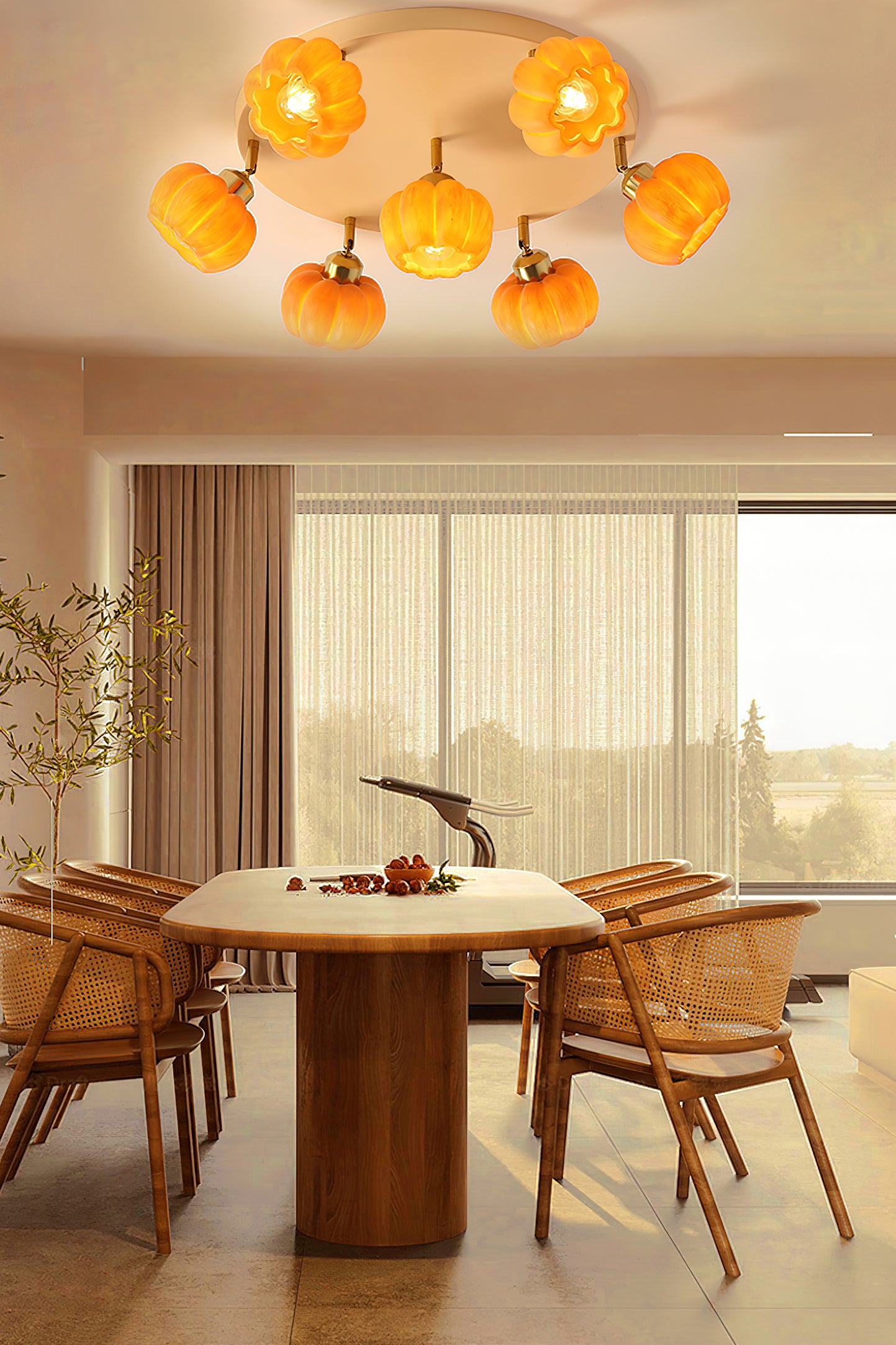 Stylish Pumpkin-Shaped Ceiling Light Fixture - Modern LED Hanging Lamp for Halloween, Fall Decor, Living Room, Bedroom, Dining Room - Perfect for Seasonal Home Decor and Cozy Ambiance