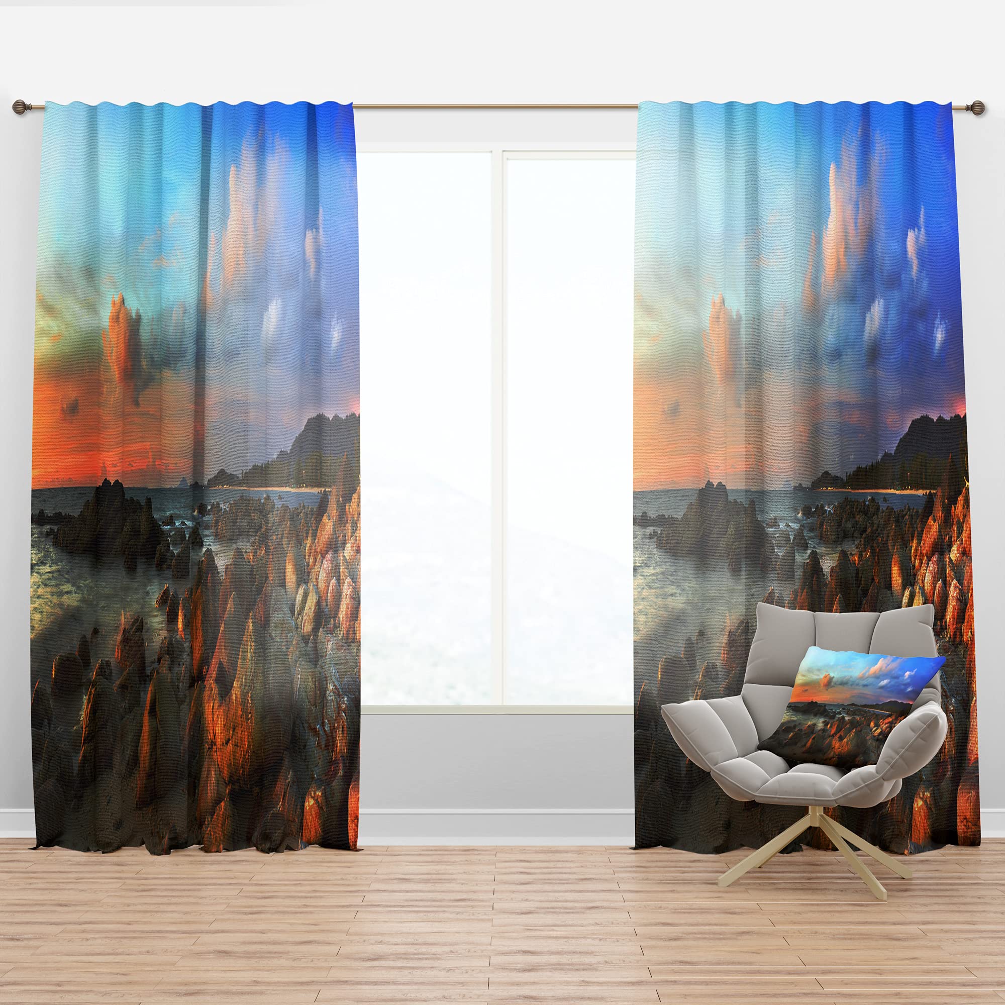 DesignQ Thermal Insulated Single Panel Curtains - 52x95 Inches, Colorful Tropical Sunset Print for Bedroom & Living Room | Blackout Drapes for Sun Protection & Energy Efficiency