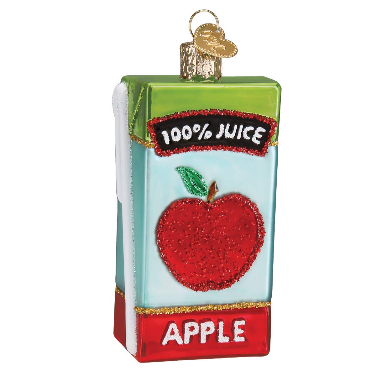 Old World Christmas Apple Juice Box Glass Ornament - Free Gift Box 32426 - Holiday Tree Decor, Party Favors, Gift for Collectors (Perfect for Christmas Trees, Office Decor, Secret Santa Gifts)