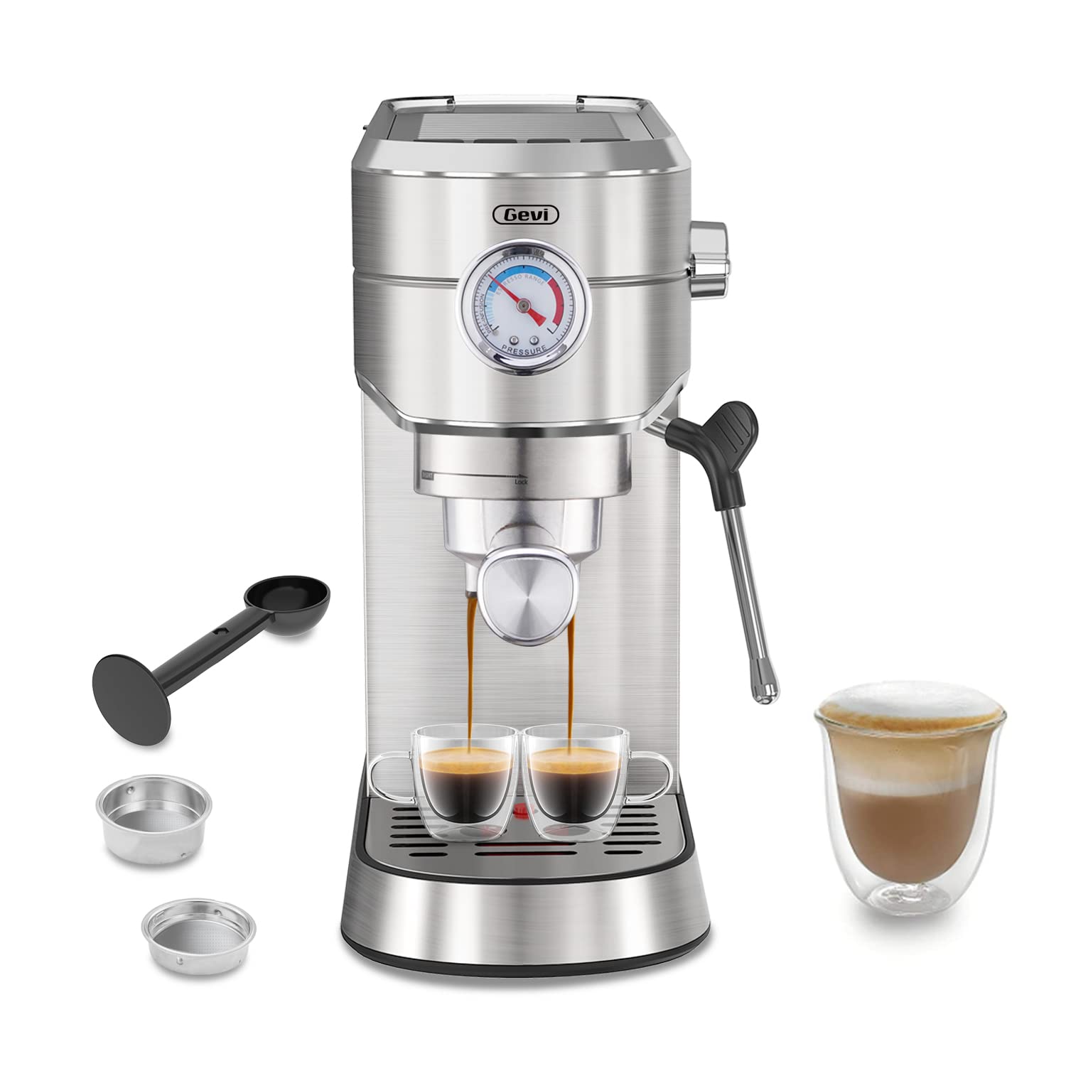 Gevi 20 Bar Espresso Machine with Fast Heating & Milk Frother - Automatic Cappuccino & Latte Maker, 1.2L Removable Water Tank, 1350W, White - Perfect for Home Coffee Bars & Office Break Rooms