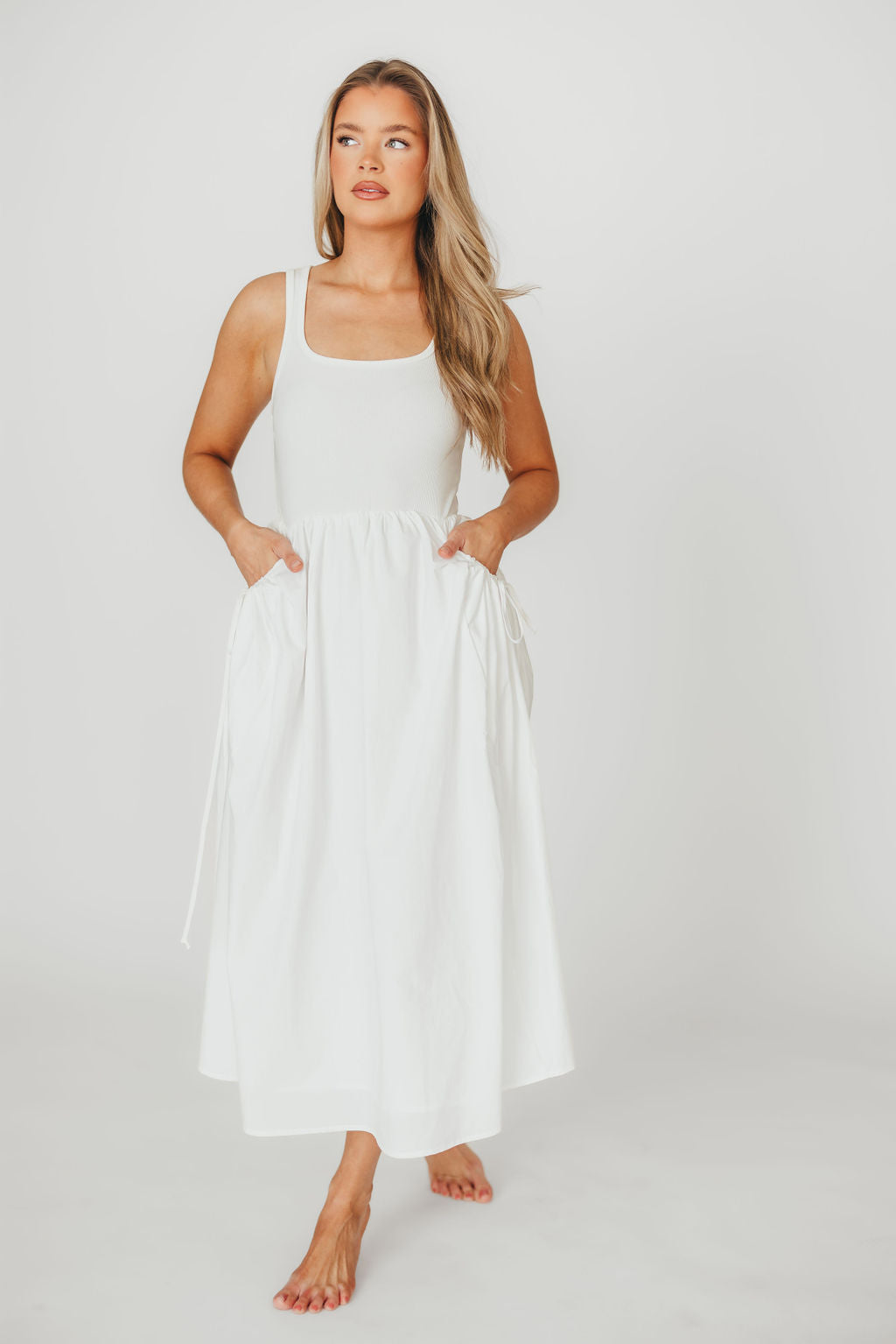 Lucca Midi Dress in Off White - Elegant Women's Casual Summer Dress for Beach, Wedding & Party | Breathable Cotton Blend