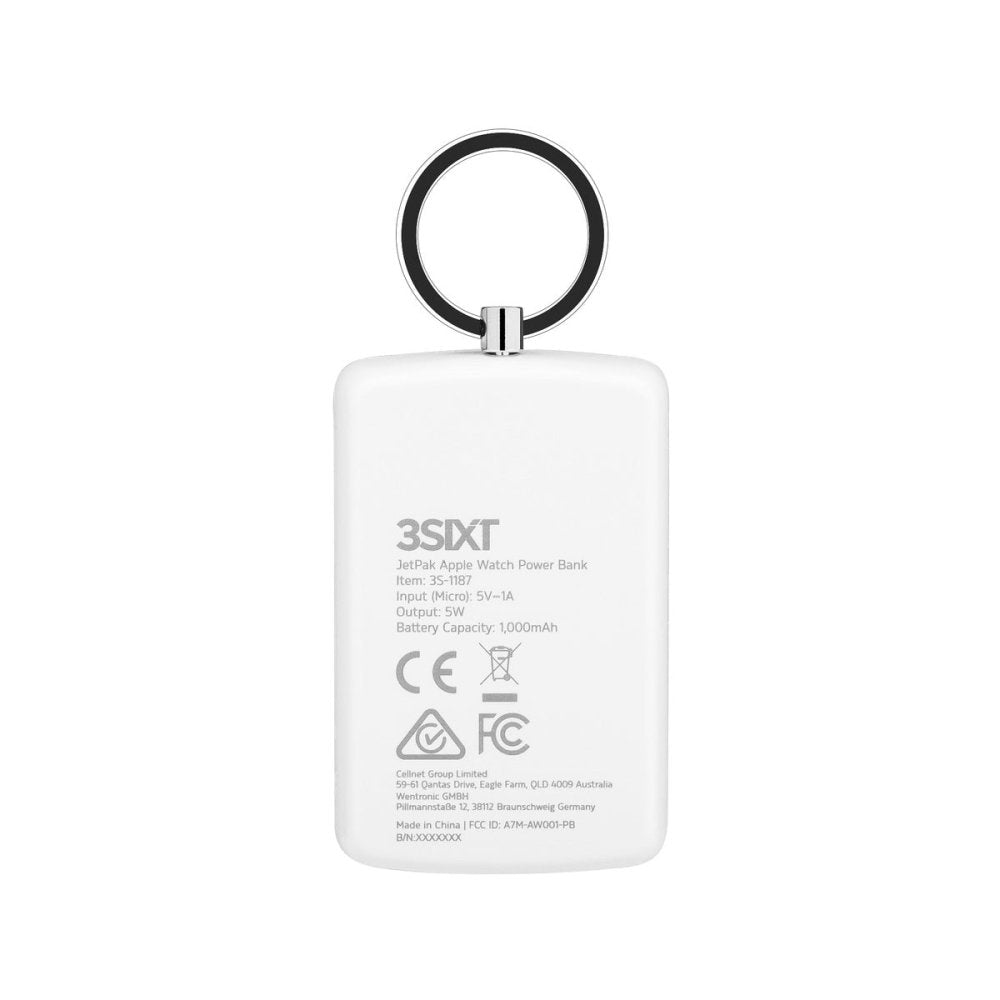 3sixT JetPak 1000mAh Apple Watch Portable Charger - Magnetic Power Bank Keychain for Apple Watch Series 9/8/7/6/SE/5/4/3/2 - Perfect for Travel, Workouts & On-the-Go Charging
