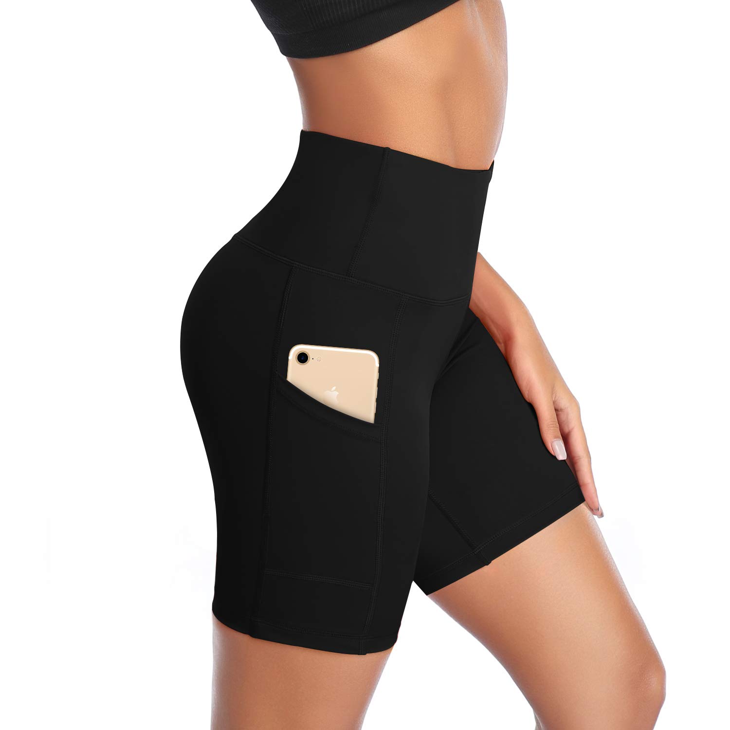 DAYOUNG Women's High Waist Yoga Shorts - Tummy Control Workout Biker Running Athletic Compression Shorts with Pockets - Perfect for Yoga, Gym, Running & Casual Wear