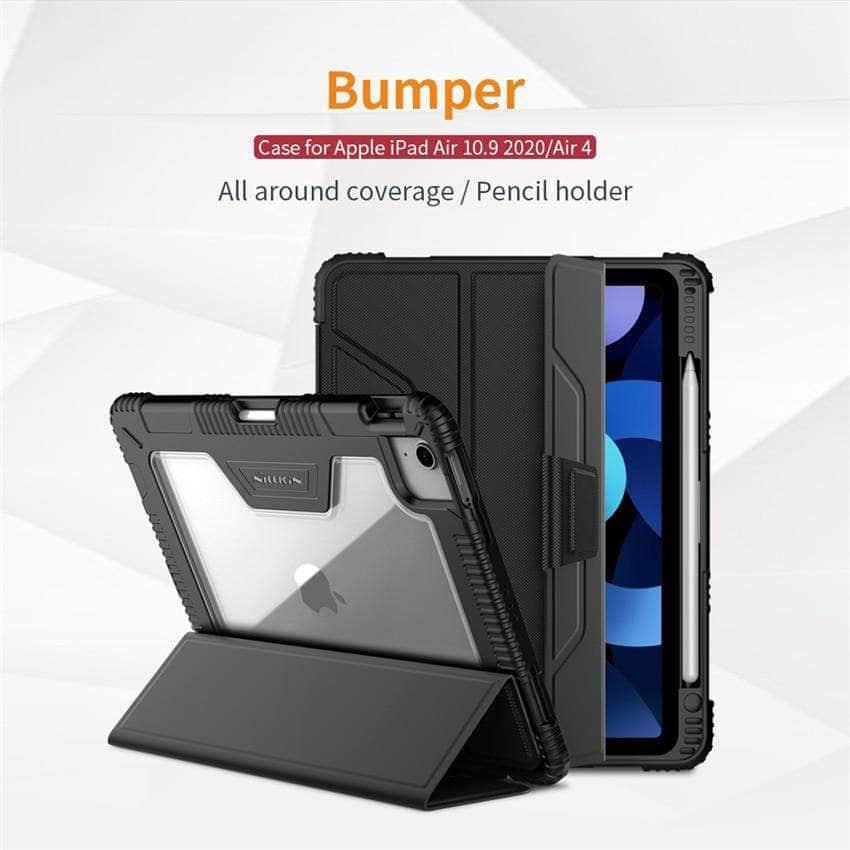 NILLKIN Premium Leather Bumper Case for iPad Air 4 - Full Body Protection with Apple Pencil Holder | Perfect for Work, Travel & Everyday Use