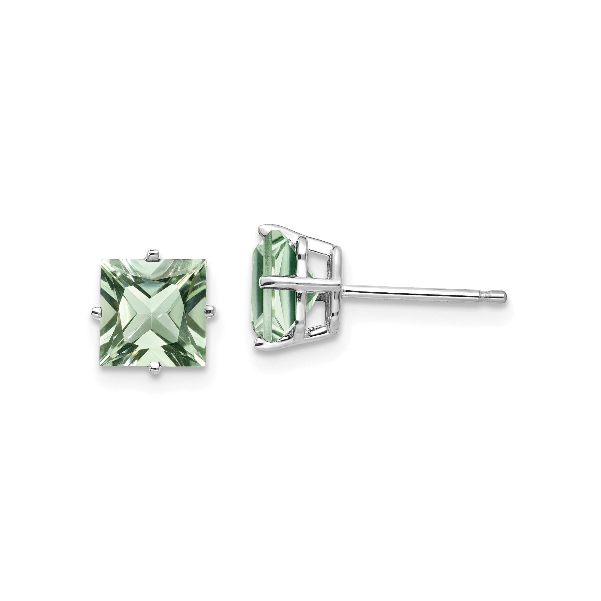 14K White Gold 6mm Square Green Quartz Stud Earrings for Women - Hypoallergenic Luxury Jewelry Gift for Birthday, Anniversary & Valentine's Day - Perfect for Parties, Weddings & Everyday Wear