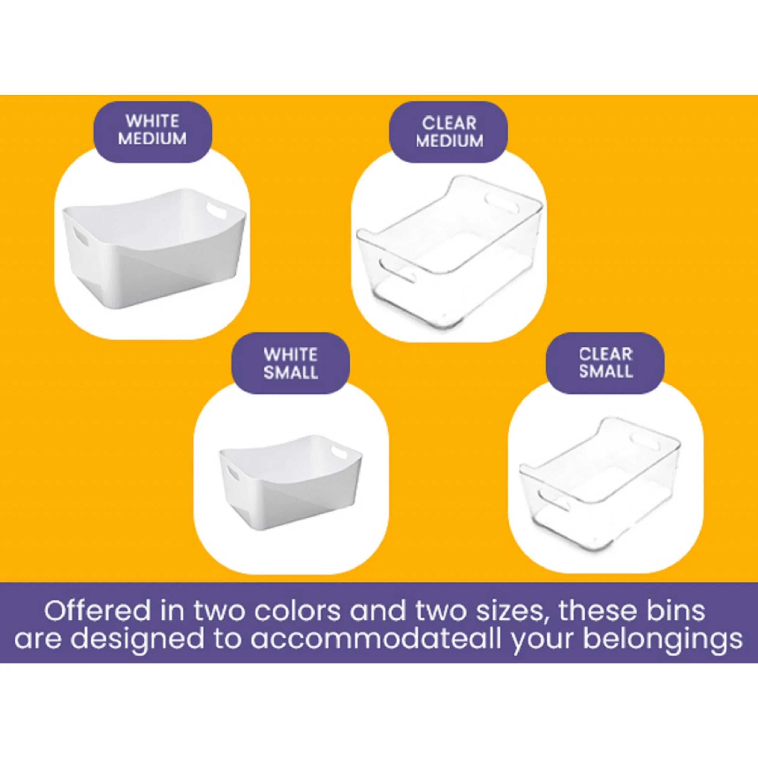 YBM HOME Clear Plastic Storage Bins - 2 Pack Open Organizer Baskets for Kitchen Pantry, Under Sink Bathroom, Toys & Food Storage | Space Saving Home Organization Solution for Closet, Office & Laundry Room
