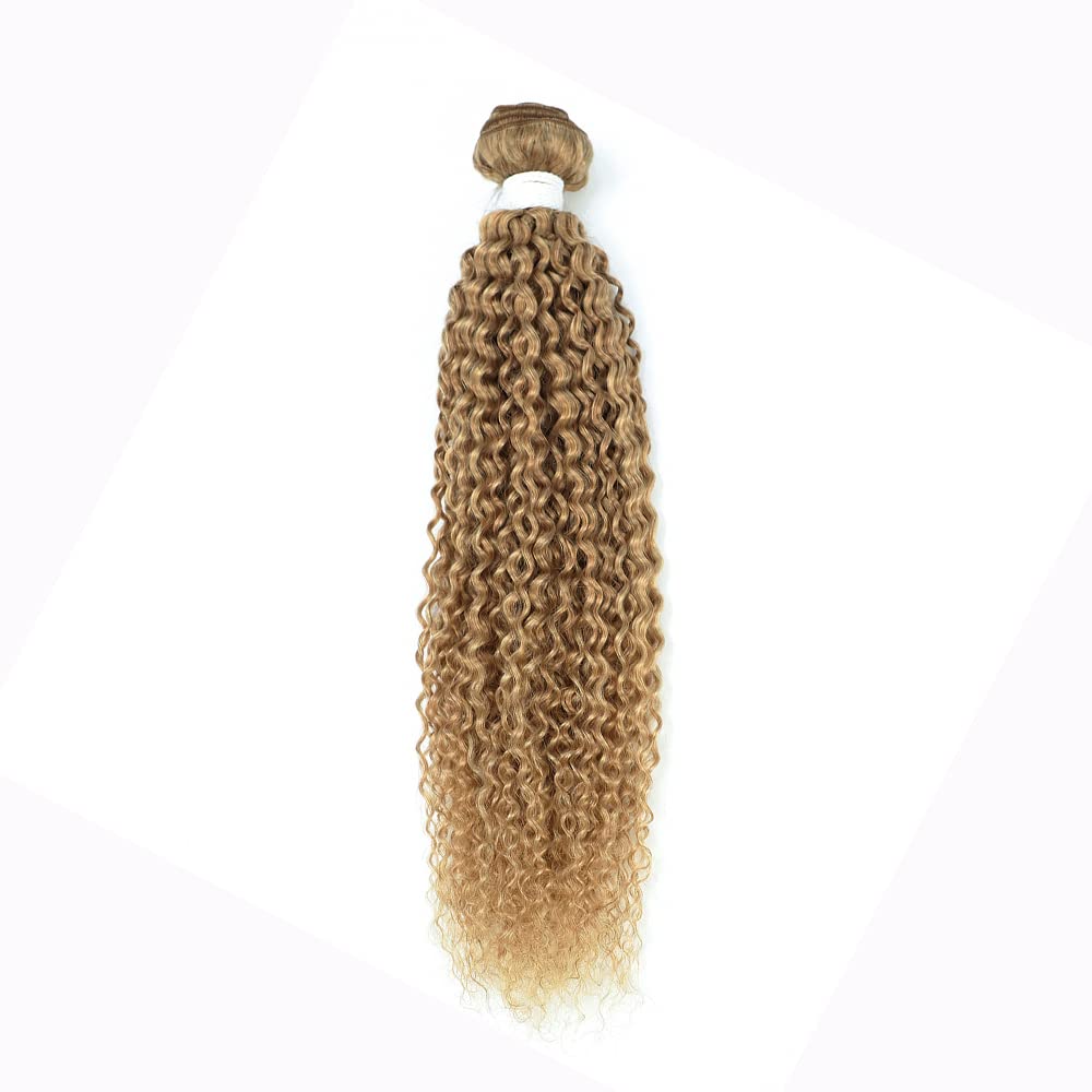 100% Virgin Brazilian Human Hair Bundles - Remy Honey Blonde Curly Wave Kinky Hair Extensions (Color #27, 3 Bundles 10/12/14 Inches) | Unprocessed Natural Hair for Weaving, Wigs & Protective Styles | Perfect for Daily Wear, Special Occasions & Salon Styling