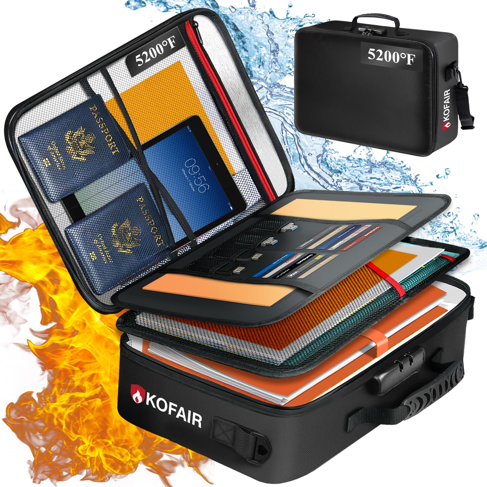 Fireproof Document Bag with Lock - 17x12x5 Inch Fireproof Safe Box, 5200°F Protection, Shoulder Strap & Multi-Layer Security for Important Files & Certificates - Perfect for Home, Office & Emergency Preparedness