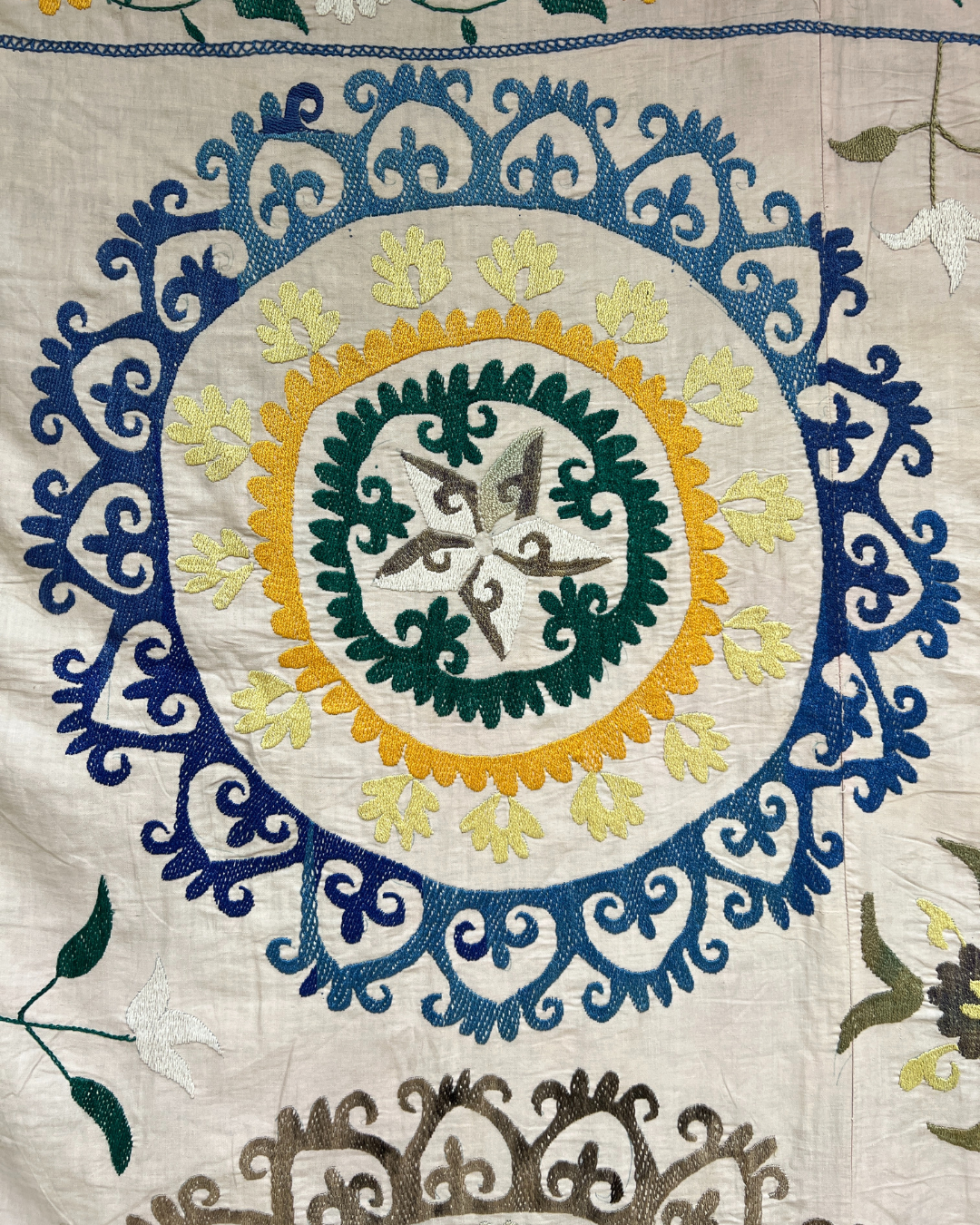 Extra Large Suzani 024 - Premium Handmade Cotton Embroidered Throw Blanket - Boho Chic Home Decor for Living Room, Bedroom & Outdoor Use
