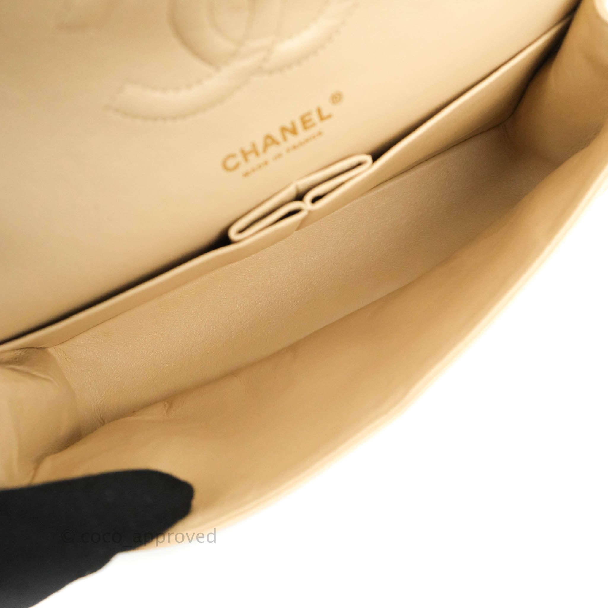 Chanel Classic M/L Medium Flap Bag - Quilted Beige Caviar Leather with Gold Hardware | Luxury Shoulder Bag for Women, Perfect for Work, Parties & Special Occasions