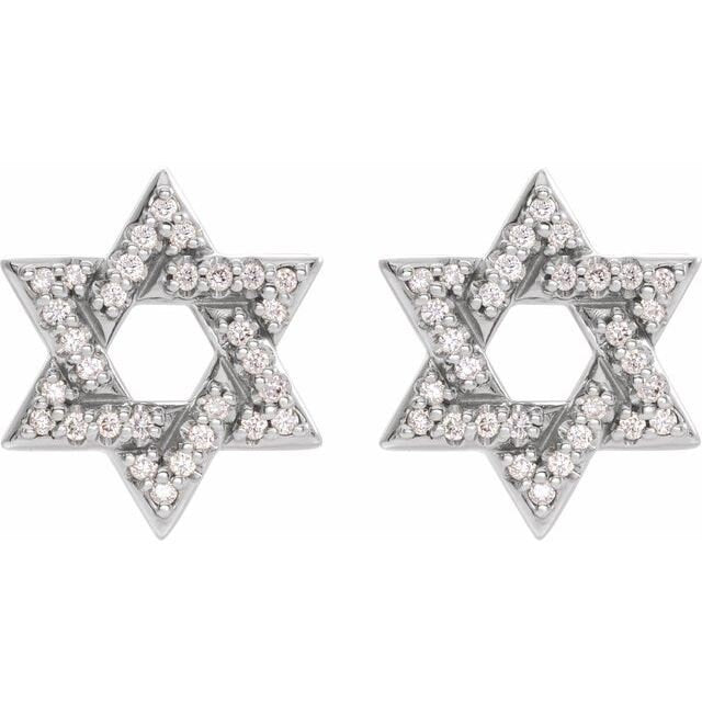14K Rose Gold, Yellow Gold, White Gold or Platinum 1/8 CTW Diamond Star of David Earrings - Elegant Jewish Jewelry for Hanukkah, Wedding & Special Occasions