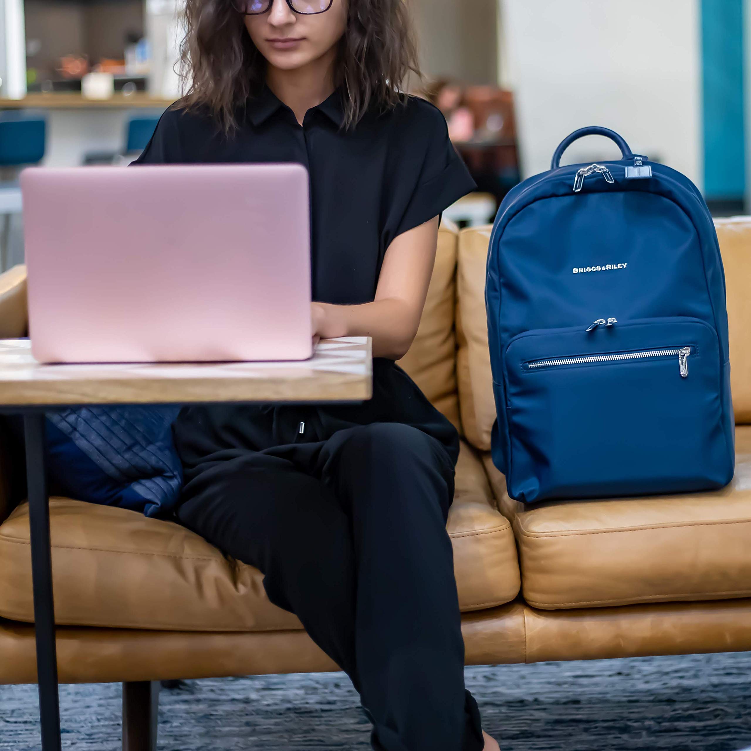 Briggs & Riley Essential Backpack for Travel & Work - Durable Navy Laptop Backpack with Spacious Compartments | Perfect for Business Trips, Commuting & College Students
