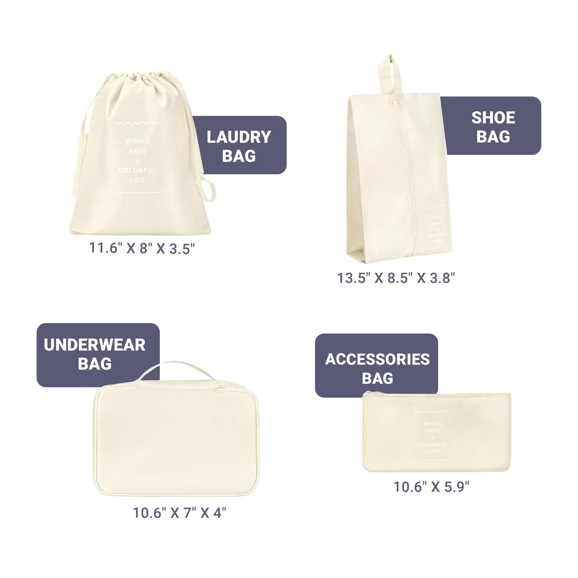 RORMI 7-Piece Packing Cubes Set with Zipper - Travel Luggage Organizer for Clothes, Shoes & Laundry Bags (Beige) | Perfect for Business Trips, Vacations & Weekend Getaways
