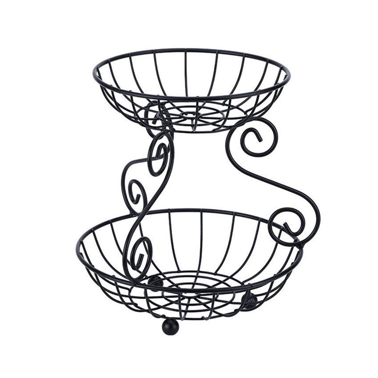 Vintage Style 2-Tier Iron Fruit Basket - Rustic Black Storage Basket for Kitchen, Living Room & Dining Room | Perfect for Organizing Fruits, Snacks & Home Decor