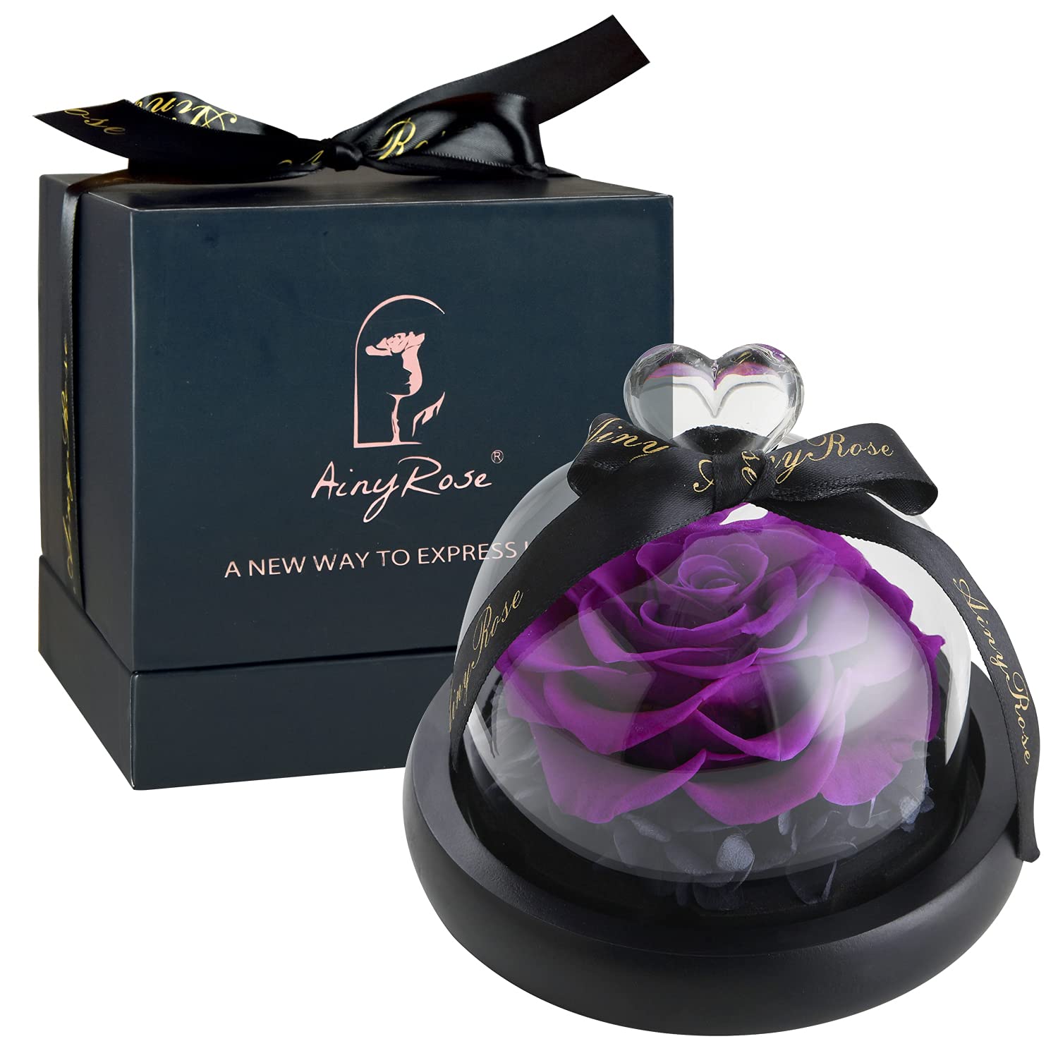 Forever Preserved Real Rose in Glass Dome - Eternal Rose Gift for Women, Birthday, Valentine's Day, Mother's Day, Christmas & Anniversary - Beautiful Heart Design Home Decor for Bedroom, Office & Wedding Centerpiece