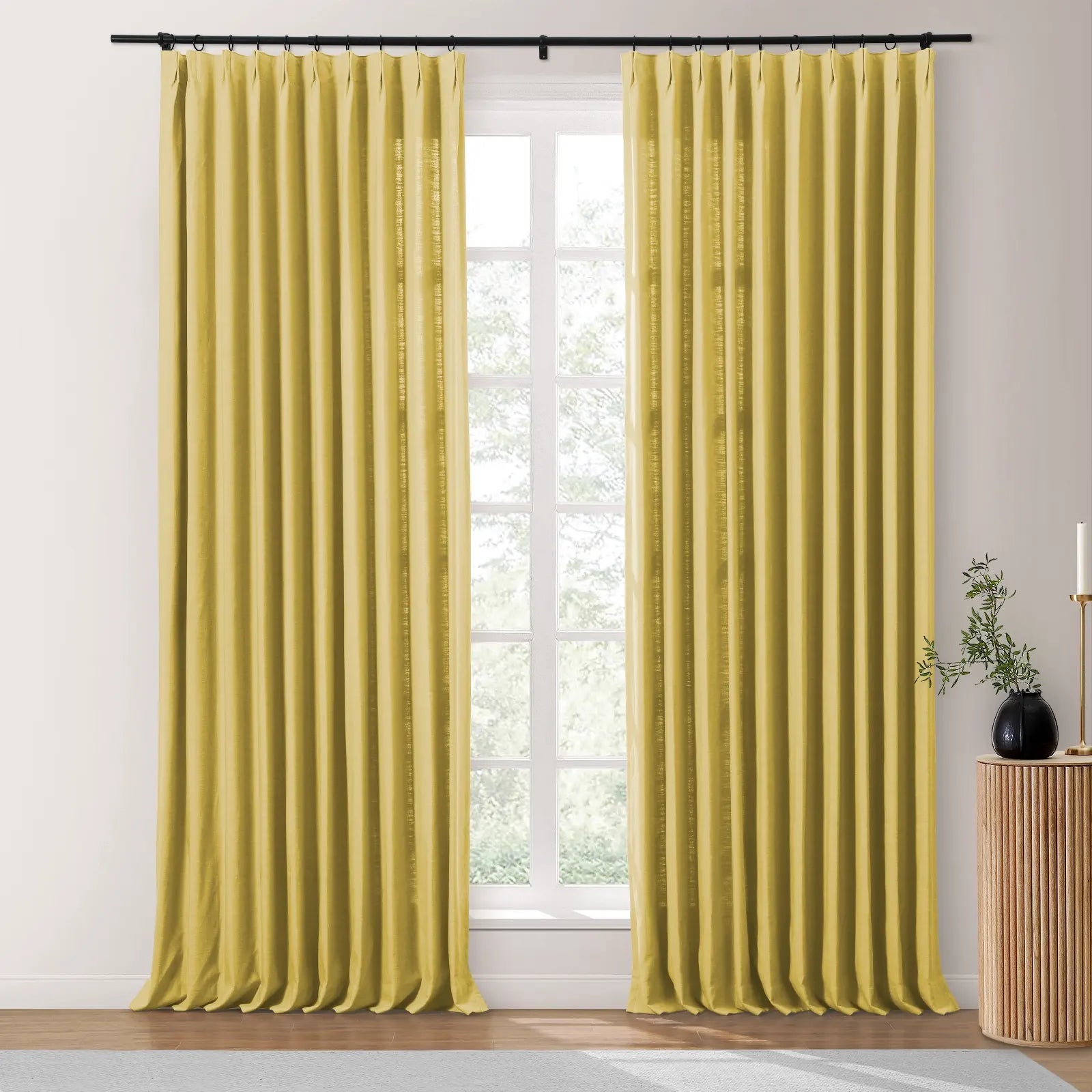 Isabella Heavyweight Cotton Blackout Curtains - Thermal Insulated Pleated Drapes for Living Room & Bedroom - Noise Reducing & Energy Saving Home Decor