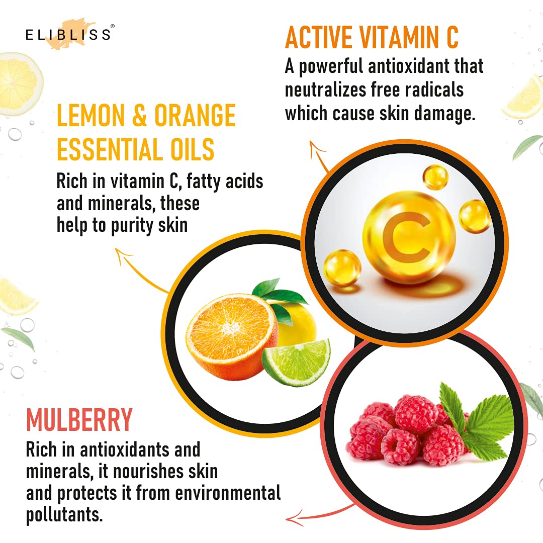 ELIBLISS Natural Vitamin C Foaming Face Wash for Acne-Prone & Oily Skin - Paraben, Sulfate & Silicone Free with Built-in Brush (Pack of 2) - Gentle Daily Cleanser for Clear, Glowing Skin - Perfect for Morning & Night Skincare Routine