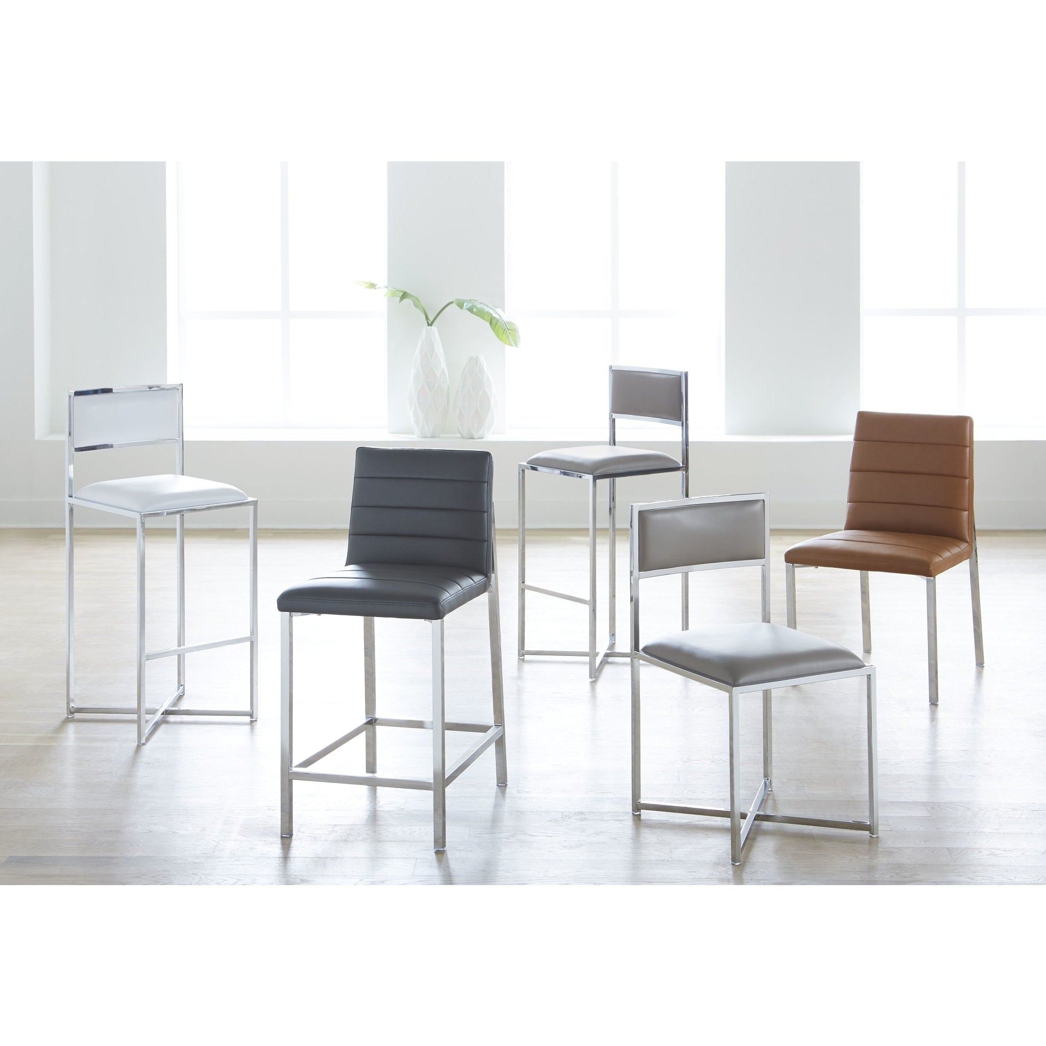 White Leather Amalfi Metal Back Bar Stool - Modern Kitchen Island & Home Bar Seating for Dining & Entertaining
