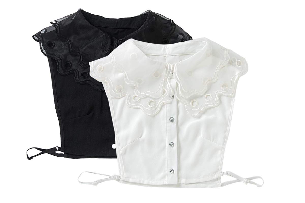 Detachable Fake Collar for Women - Embroidered Half Shirt Blouse Dickies Style | Perfect for Office Wear, Cosplay & Fashion Layering