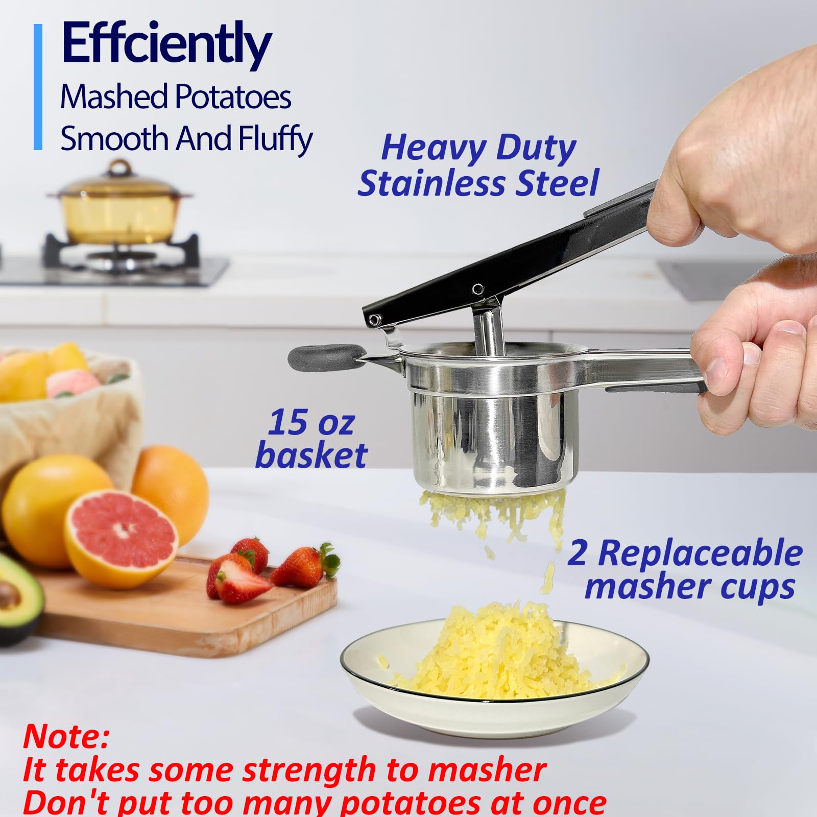SPEENSUN Stainless Steel Potato Ricer & Masher - 15oz Heavy Duty with 2 Interchangeable Cups - Perfect for Fluffy Mashed Potatoes, Baby Food & Spaetzle Making - Ideal for Home Cooking, Restaurants & Meal Prep