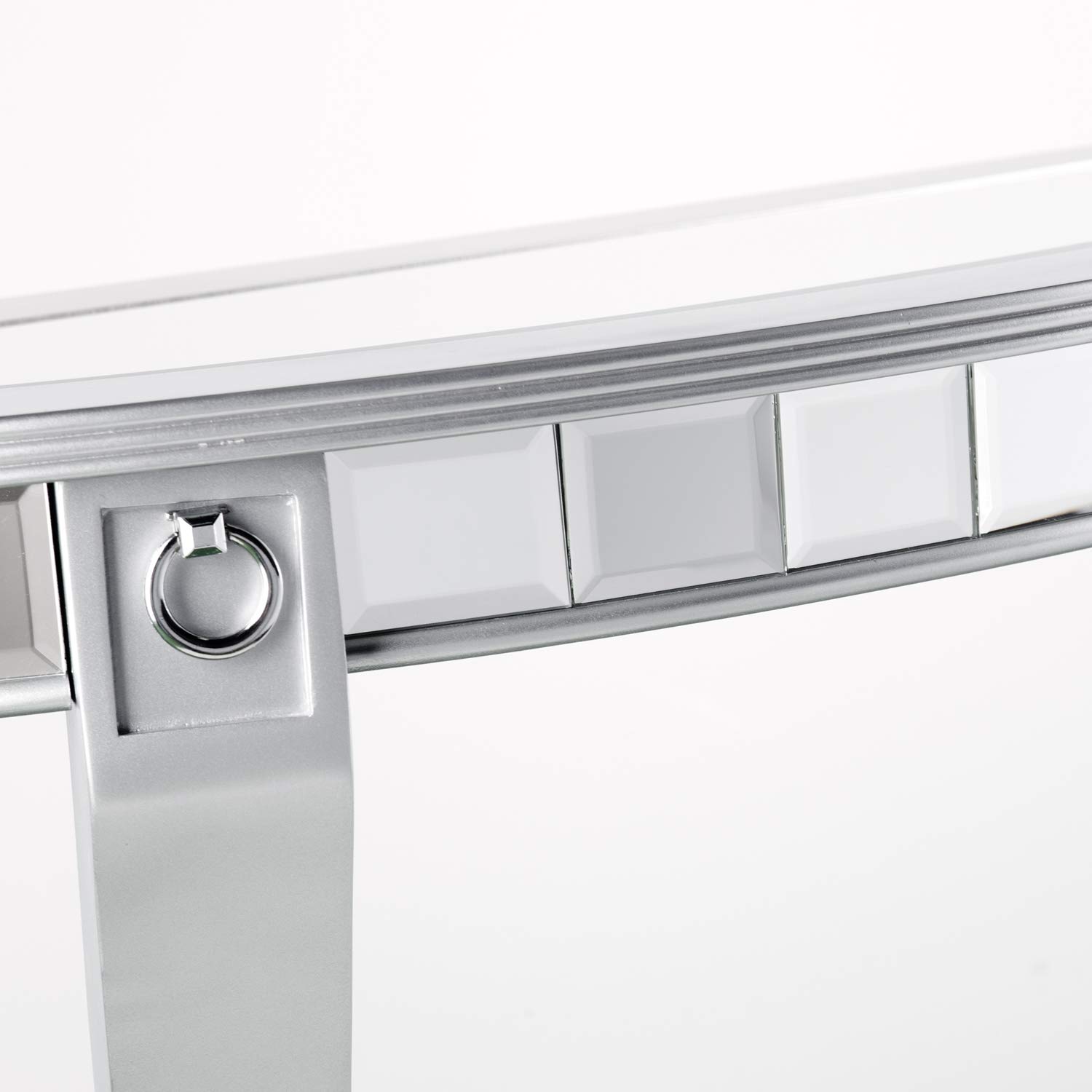 SEI Furniture Lindsay Glam Mirrored Demilune Console Table - Silver Finish Entryway Hallway Table for Home Decor & Living Room