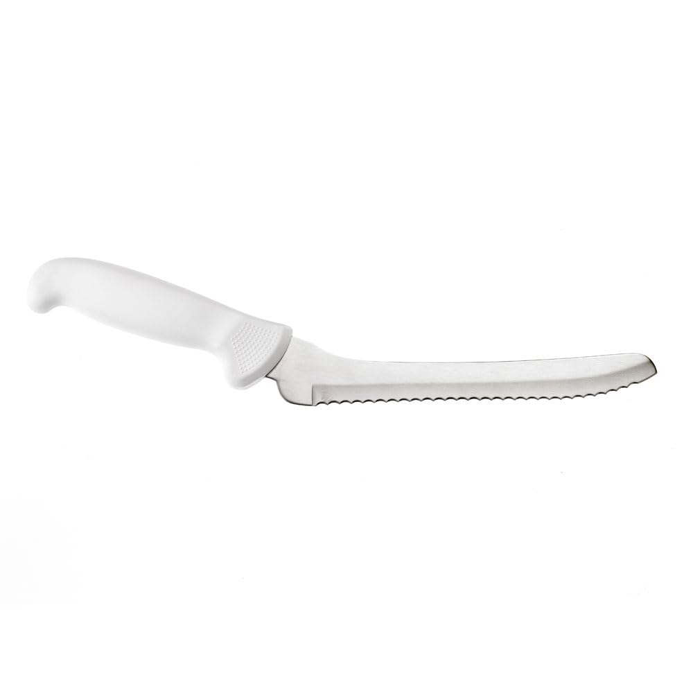 Best 8 Inch Offset Bread Knife by Mercer Culinary - Ultimate White Series for Sourdough, Baguettes & Artisan Bread Baking | Professional Kitchen & Home Use