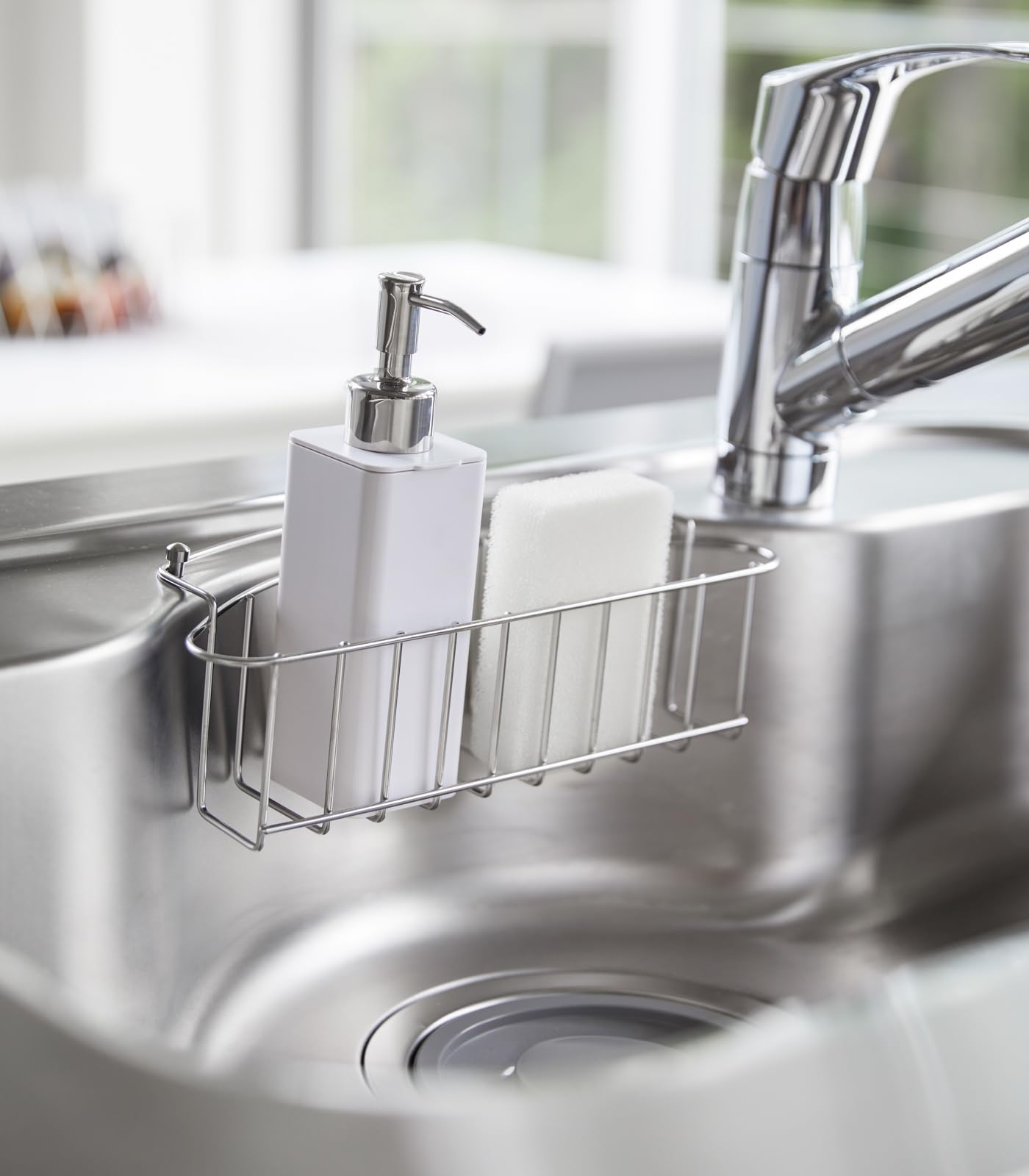 Yamazaki Home Refillable Hand Soap Pump Dispenser - White Plastic Soap Dispenser for Bathroom & Kitchen | Perfect for Sink Countertop, Vanity, and Guest Bathroom Use