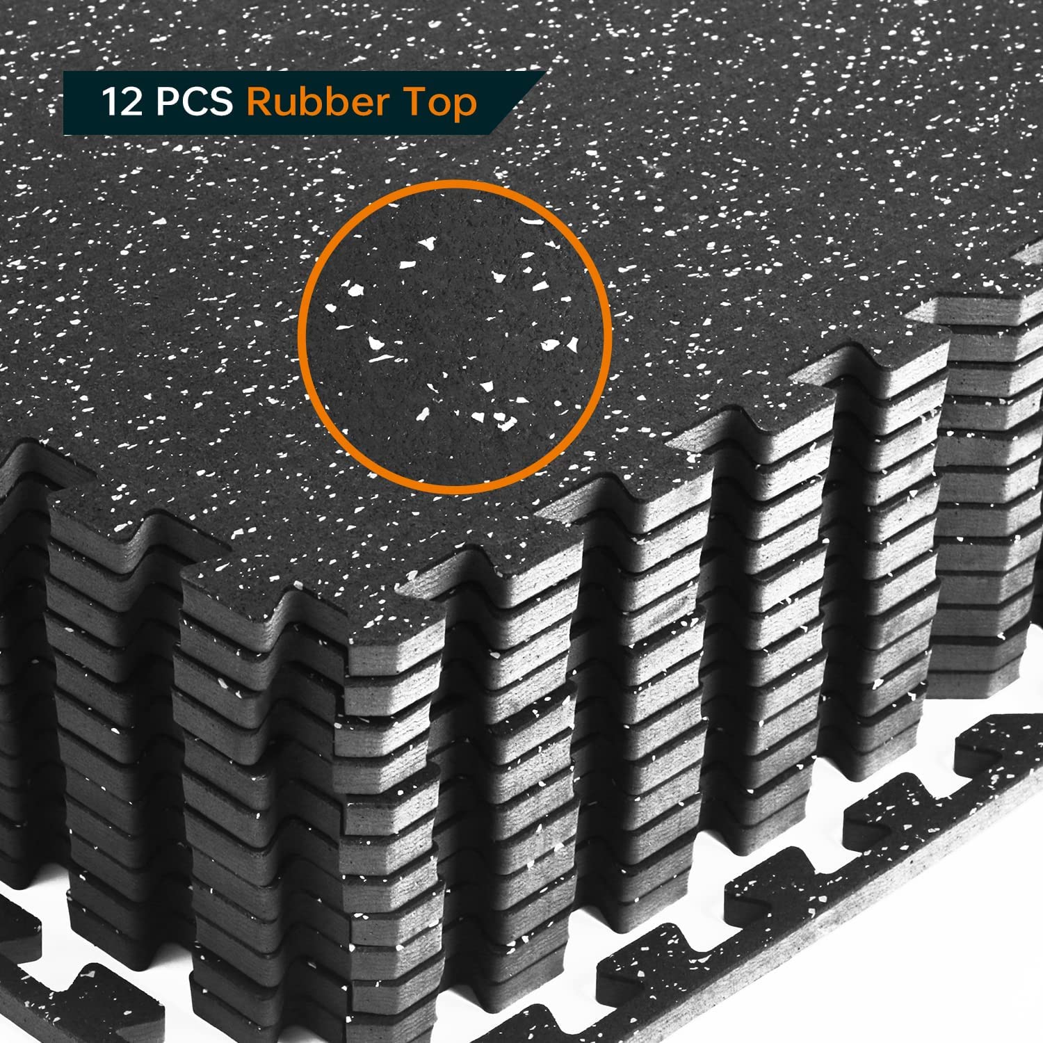 0.56 Inch Thick Interlocking Rubber Gym Floor Tiles - 12 Pack (24