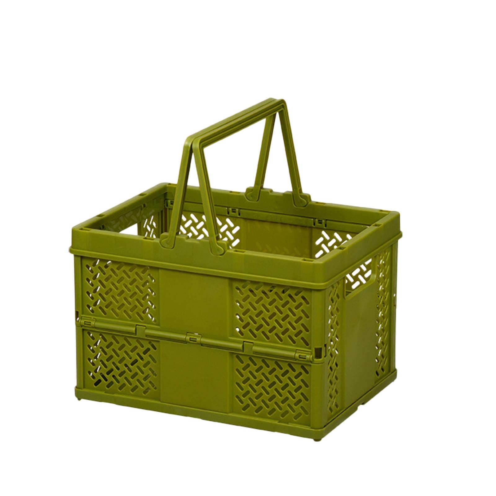 Foldable Outdoor Picnic Basket - Portable Shopping Basket for Groceries, Vegetables & Fruits - Plastic Storage Container with Handle (Green, One Size) - Perfect for Camping, Beach Trips & Farmers Market Shopping