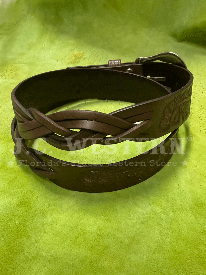 Angel Ranch D140001202 Women's Braided Acorn Belt - Brown Leather Waist Belt for Western Fashion, Boho Outfits & Autumn Styling